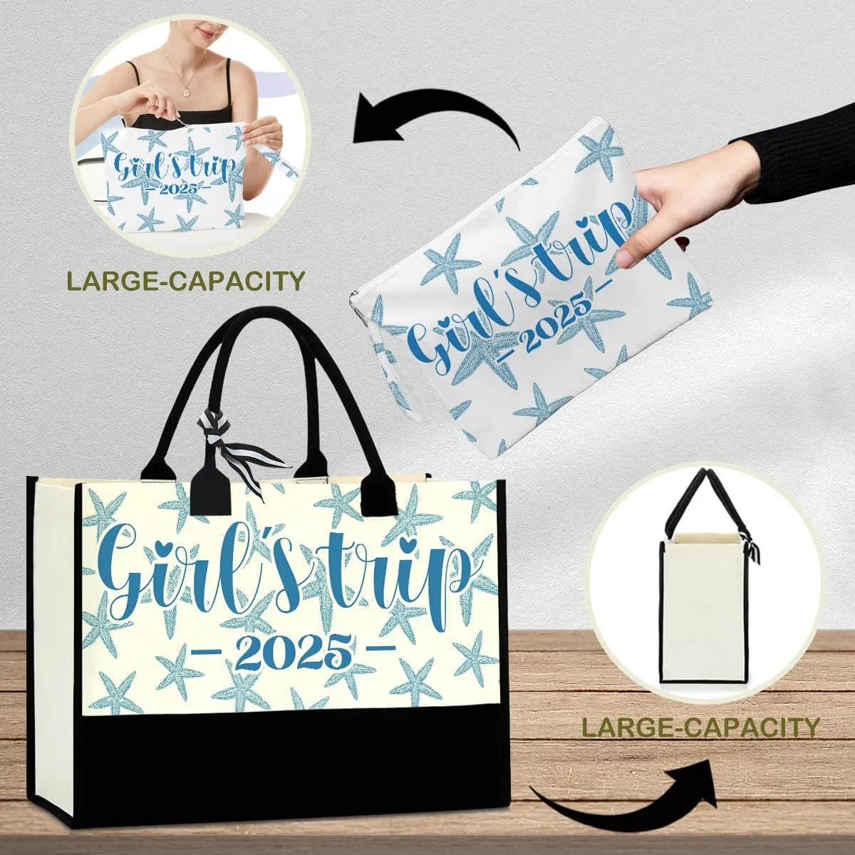 Fokongna Girls Trip 2025 For Women Friend Sister Travel Gifts Canvas Tote Bag Wet Bag for swimsuit Beach Bags Gifts