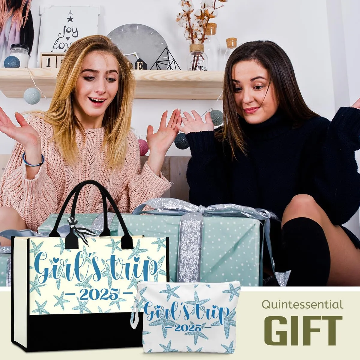 Fokongna Girls Trip 2025 For Women Friend Sister Travel Gifts Canvas Tote Bag Wet Bag for swimsuit Beach Bags Gifts