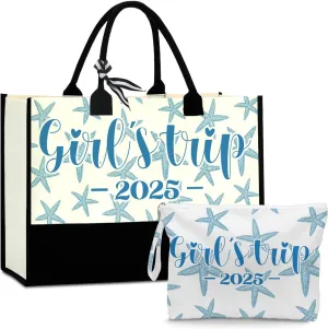 Fokongna Girls Trip 2025 For Women Friend Sister Travel Gifts Canvas Tote Bag Wet Bag for swimsuit Beach Bags Gifts