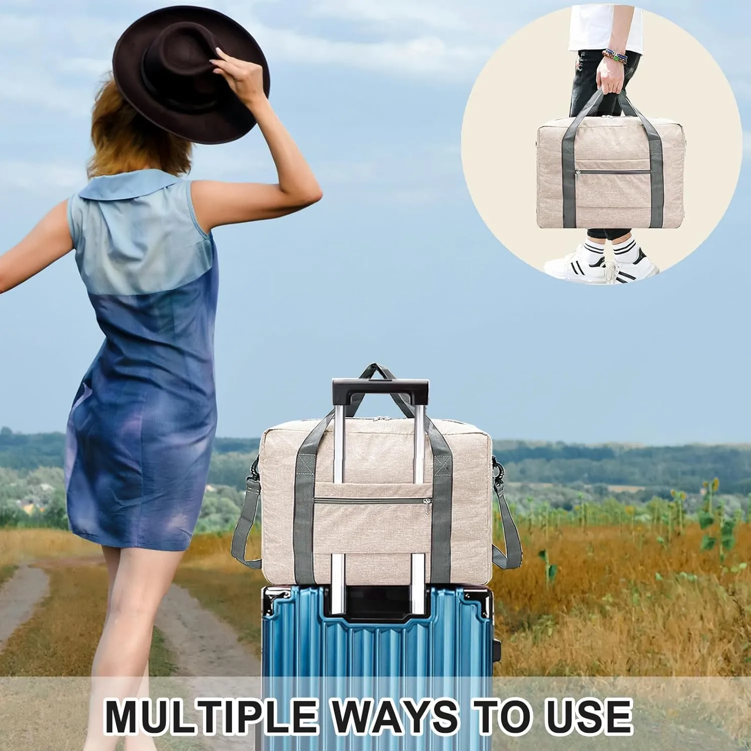 For Spirit Airlines Personal Item Bag 18x14x8 Foldable Carry on Bags for Airplanes Travel Duffel Bags for Women and Men
