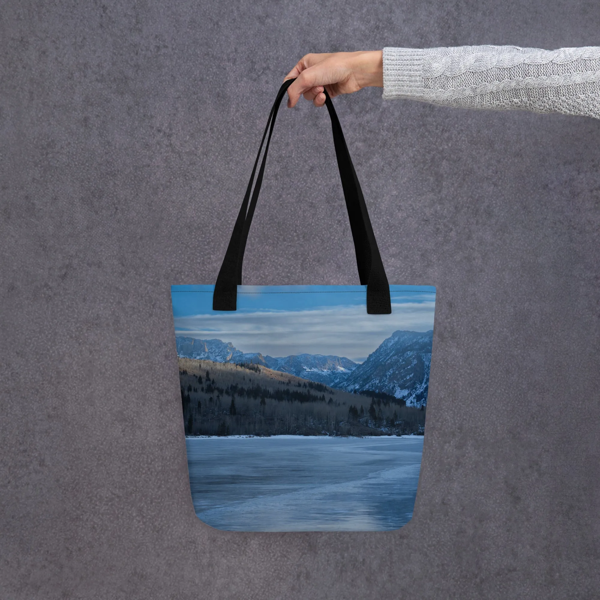Frozen Lake View Tote Bags: Carry the Tranquil Beauty of Winter Wherever You Go