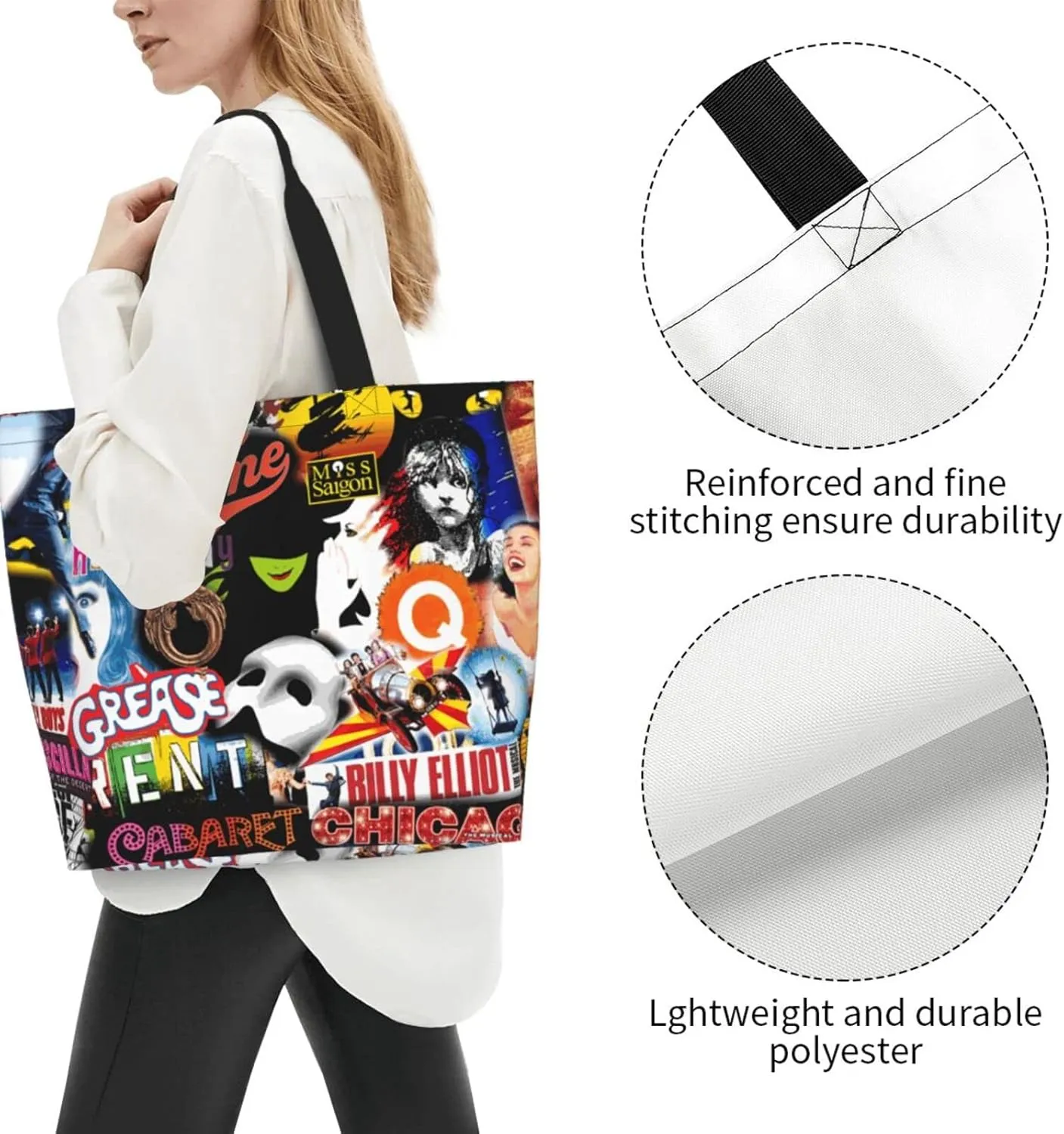 Ftuiylu broadway Tote Bag Women Kitchen Reusable Grocery Bags Shopping Bag Beach Bags Shoulder Bag