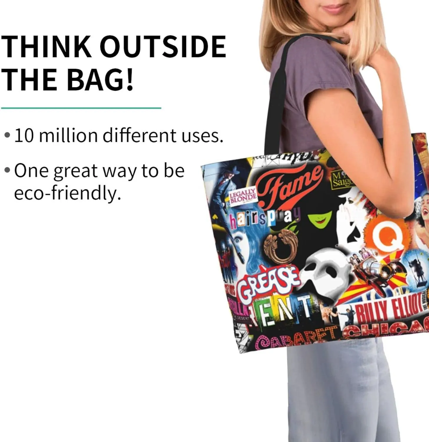 Ftuiylu broadway Tote Bag Women Kitchen Reusable Grocery Bags Shopping Bag Beach Bags Shoulder Bag