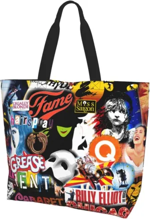 Ftuiylu broadway Tote Bag Women Kitchen Reusable Grocery Bags Shopping Bag Beach Bags Shoulder Bag