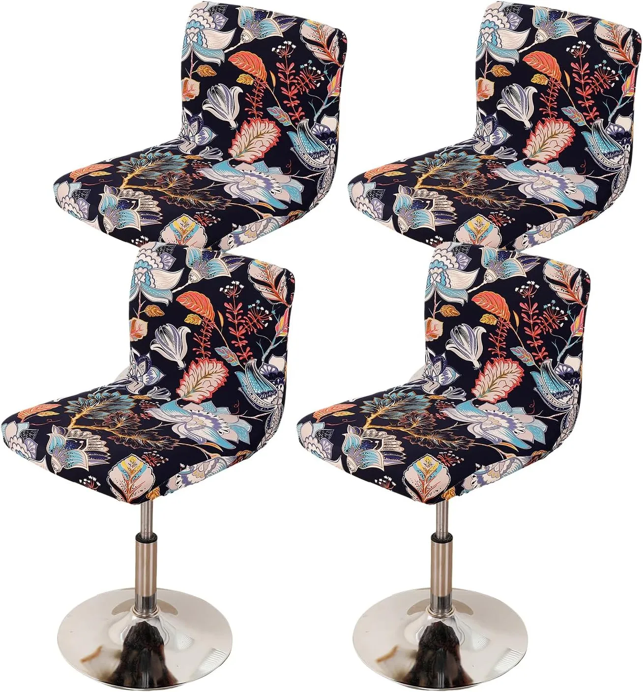 FUANGUI Bar Stool Covers Set of 4, Stretch Bar Stool Chair Cover Slipcovers, Floral Print Counter Stool Bar Chair Covers for Kitchen Pub Dining Room (Floral Blue)
