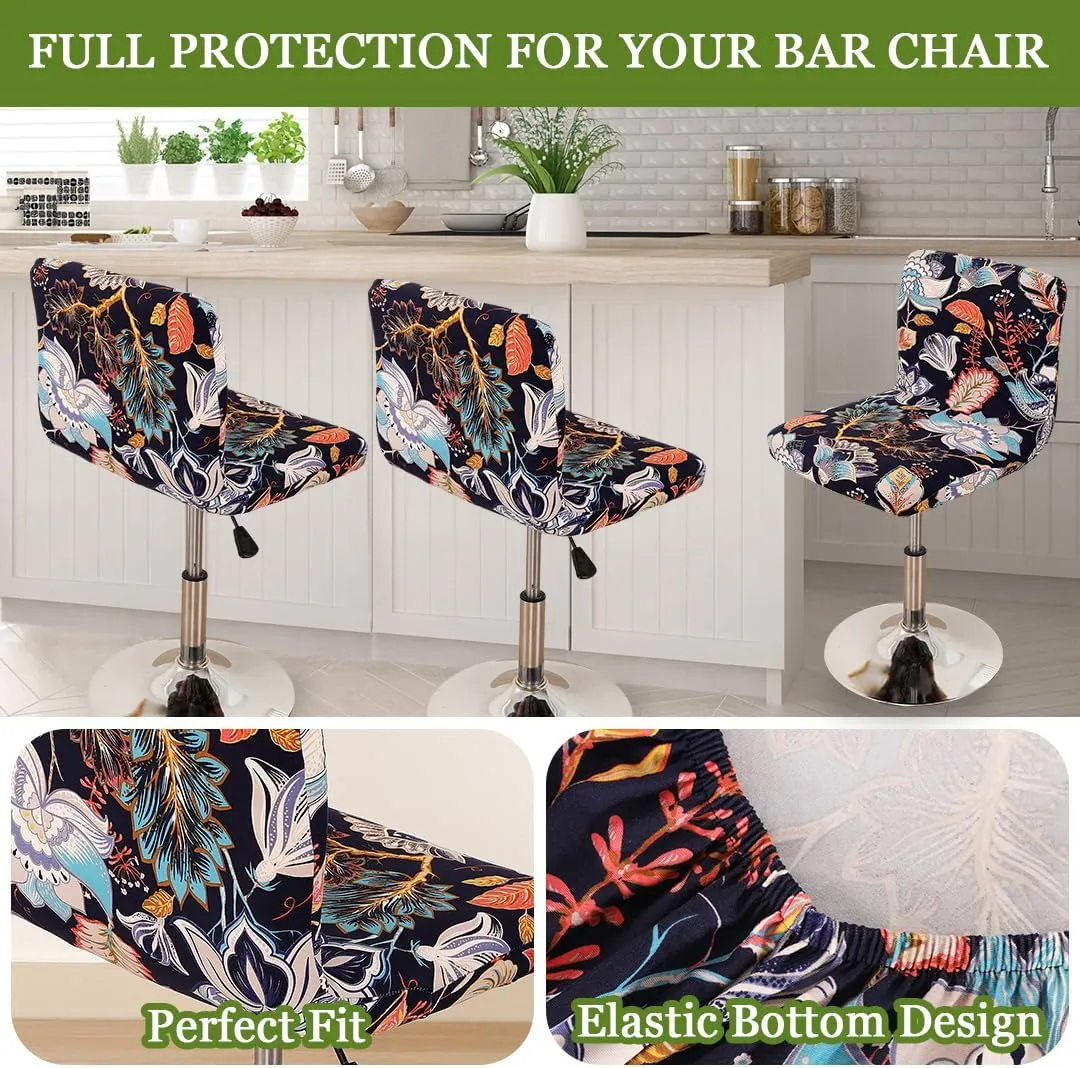 FUANGUI Bar Stool Covers Set of 4, Stretch Bar Stool Chair Cover Slipcovers, Floral Print Counter Stool Bar Chair Covers for Kitchen Pub Dining Room (Floral Blue)