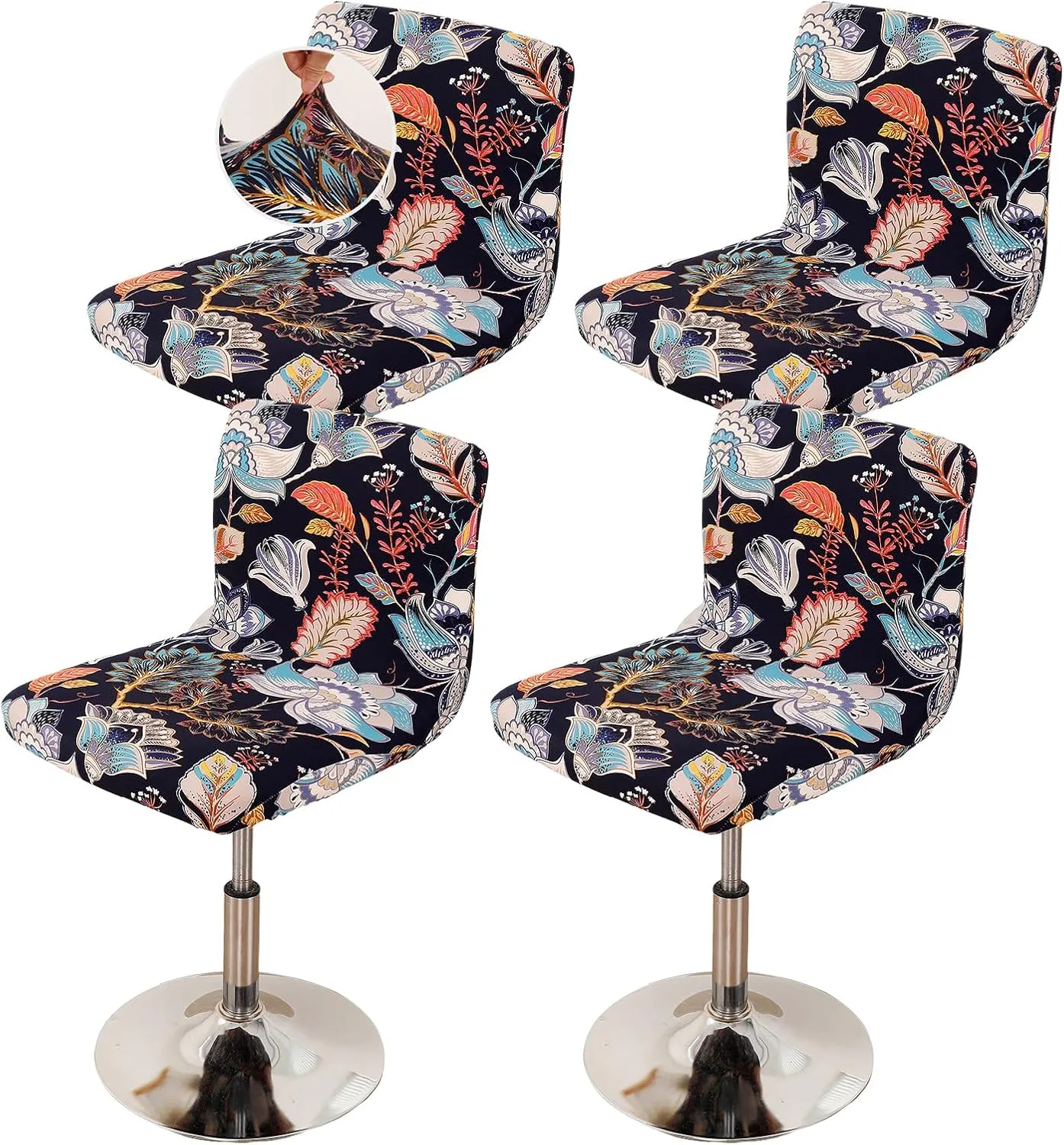FUANGUI Bar Stool Covers Set of 4, Stretch Bar Stool Chair Cover Slipcovers, Floral Print Counter Stool Bar Chair Covers for Kitchen Pub Dining Room (Floral Blue)