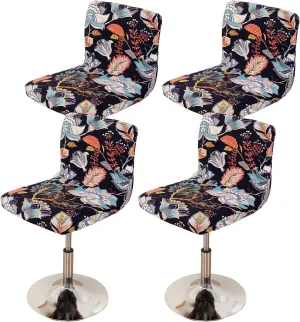 FUANGUI Bar Stool Covers Set of 4, Stretch Bar Stool Chair Cover Slipcovers, Floral Print Counter Stool Bar Chair Covers for Kitchen Pub Dining Room (Floral Blue)