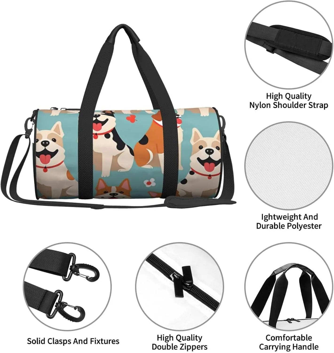 funny dog Printed Travel Bag,Round Personal Item Storage bag,Foldie Duffel Bag for Traveling Vacation,Fitness,Sports