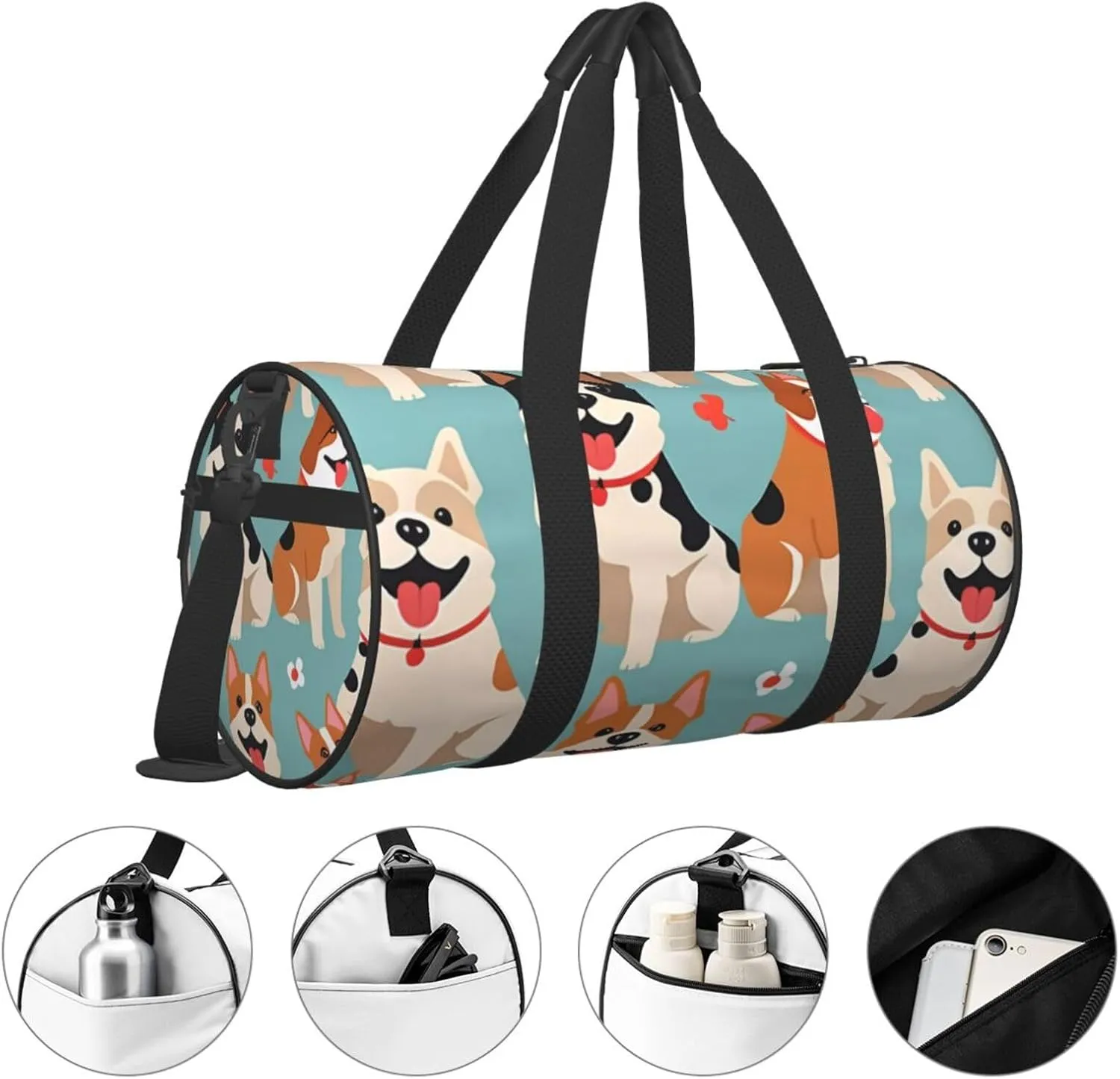 funny dog Printed Travel Bag,Round Personal Item Storage bag,Foldie Duffel Bag for Traveling Vacation,Fitness,Sports