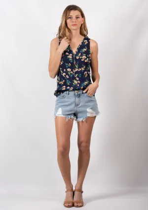 G039TB Daisy Printed Zip Front Top (Pack)