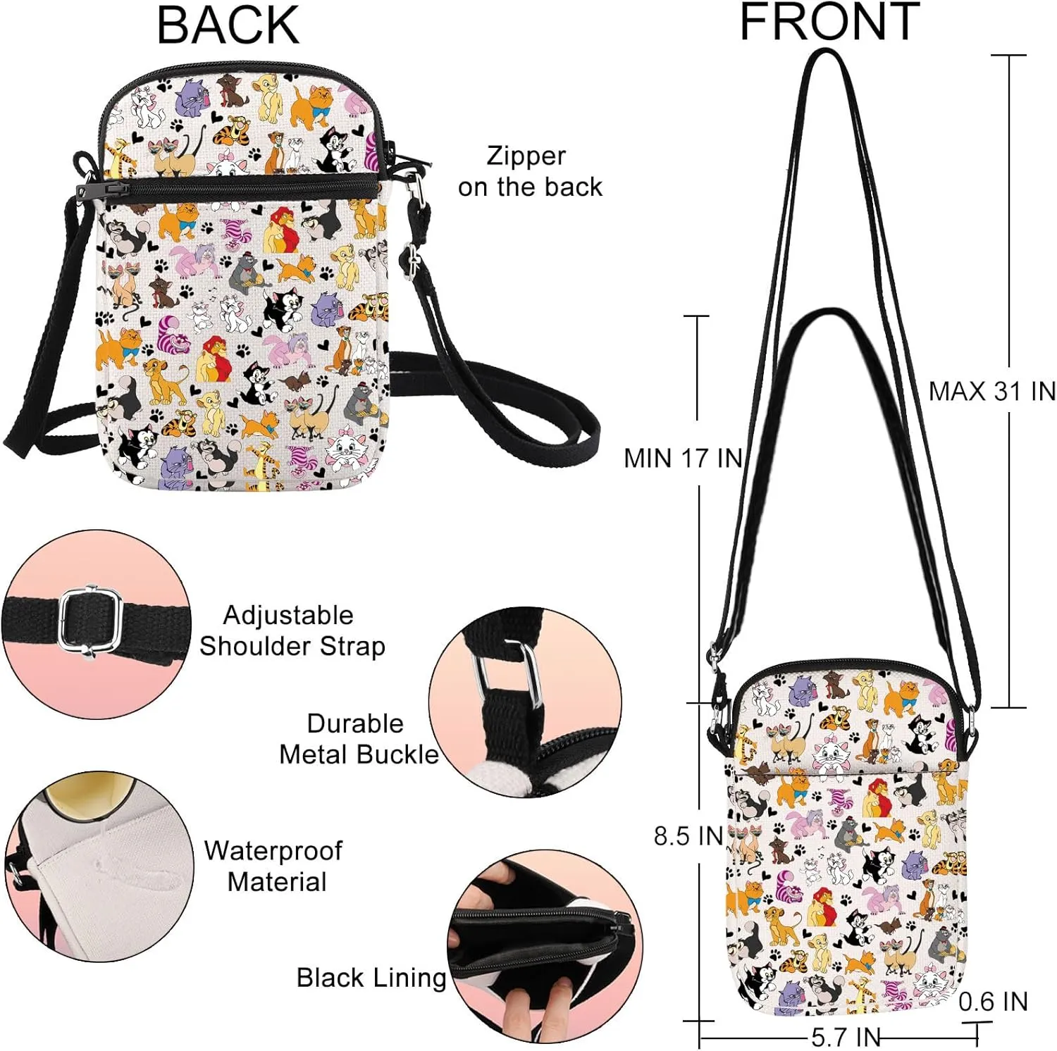 G2TUP Cats Crossbody Bag Kitten Themed Gifts Cats Lover Gifts Kitten Shoulder Bag