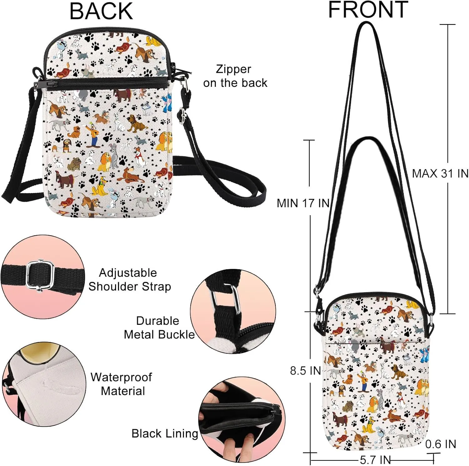 G2TUP Dogs Crossbody Bag Cartoon Puppy Themed Gifts Dog Lover Gifts Puppy Shoulder Bag