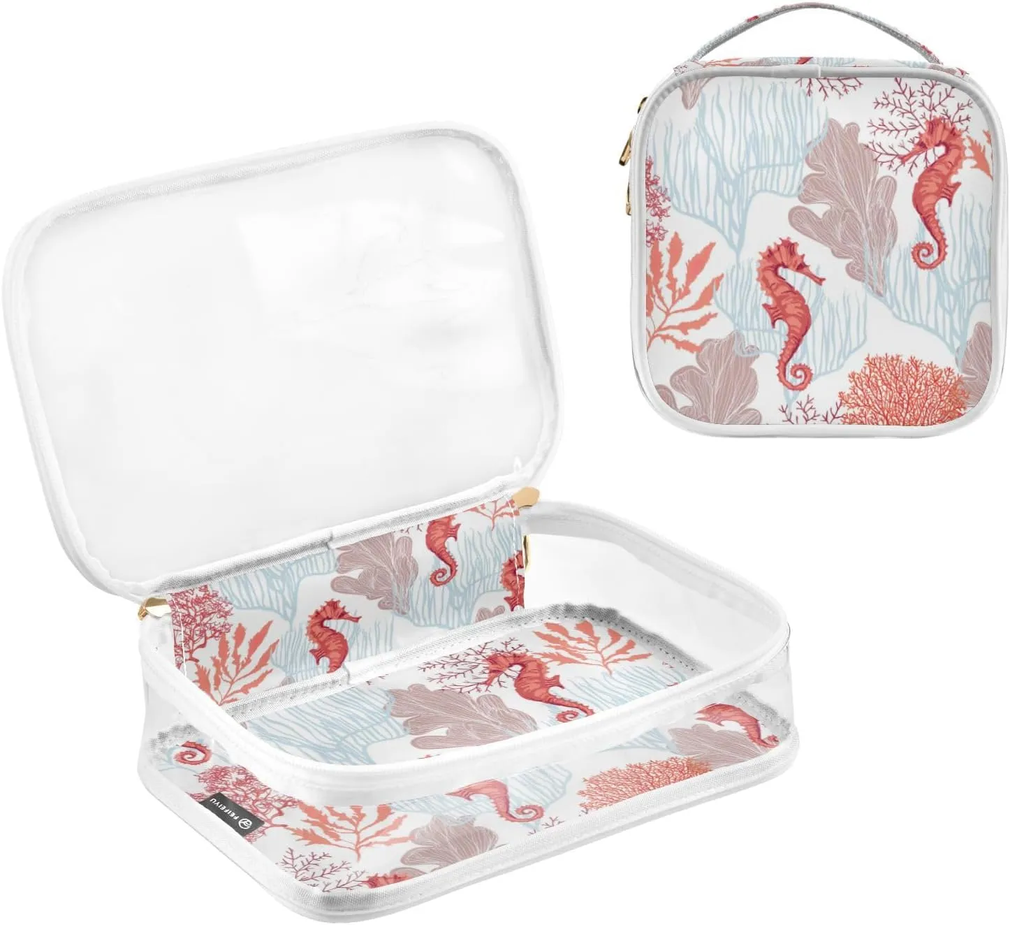 GAIGEO Beautiful Hand Drawn Botanical Clear Makeup Bag Set, Clear Travel Toiletry Bag, Toiletry Bag for Traveling Women, 2 Pack