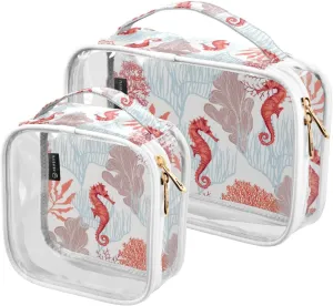 GAIGEO Beautiful Hand Drawn Botanical Clear Makeup Bag Set, Clear Travel Toiletry Bag, Toiletry Bag for Traveling Women, 2 Pack