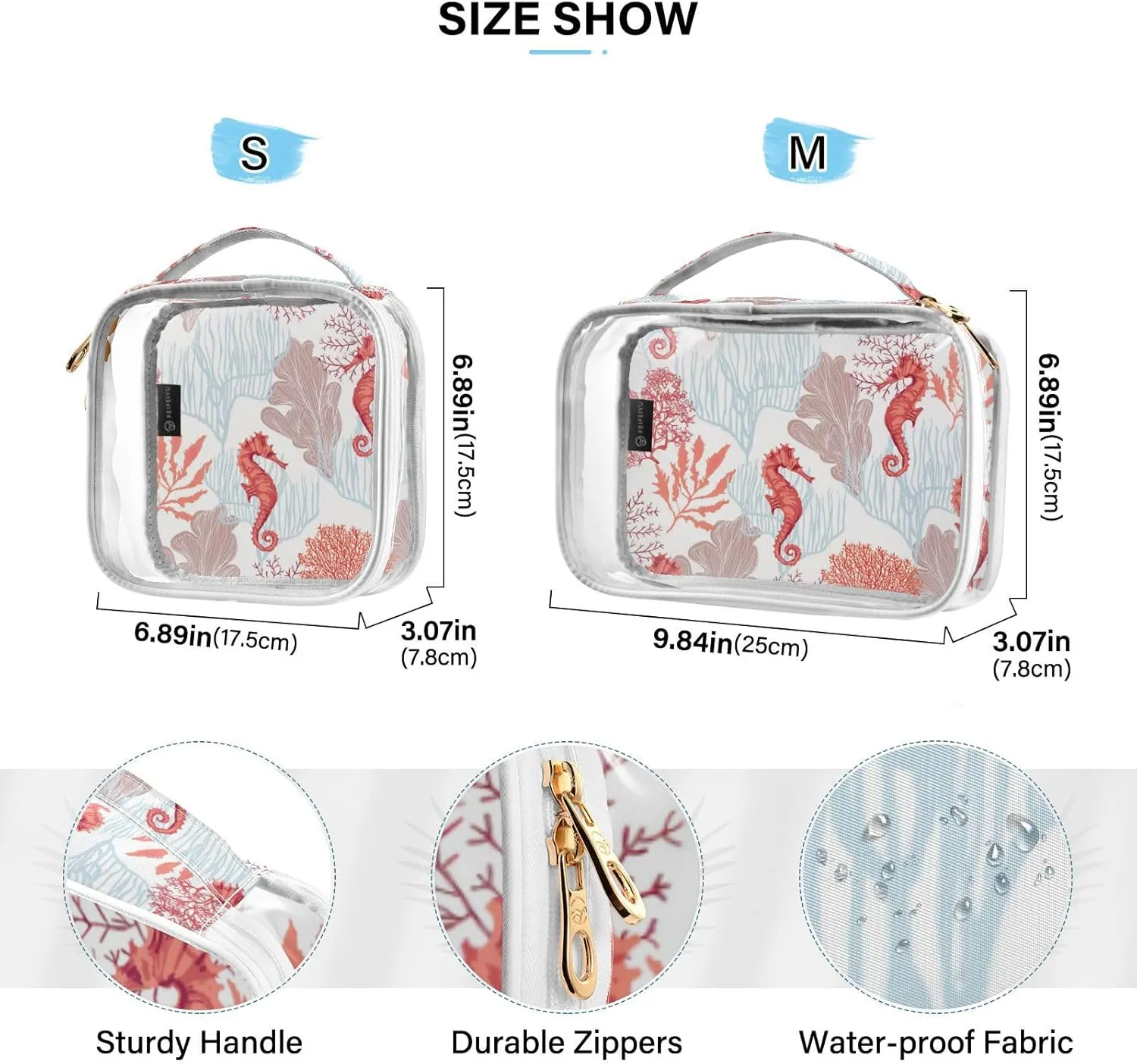 GAIGEO Beautiful Hand Drawn Botanical Clear Makeup Bag Set, Clear Travel Toiletry Bag, Toiletry Bag for Traveling Women, 2 Pack