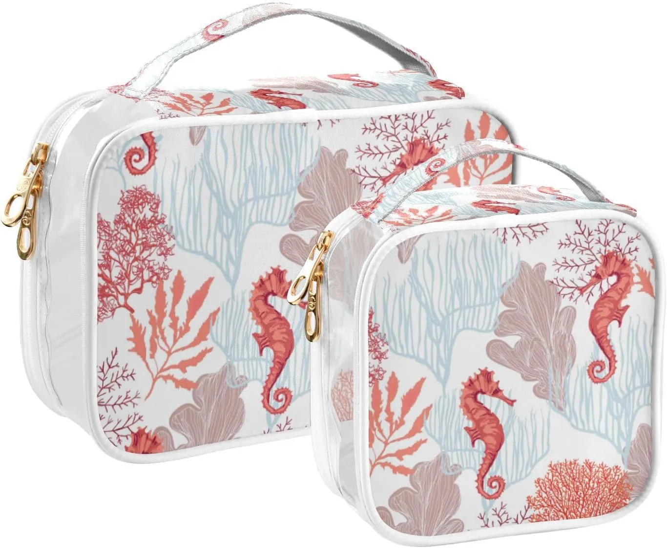 GAIGEO Beautiful Hand Drawn Botanical Clear Makeup Bag Set, Clear Travel Toiletry Bag, Toiletry Bag for Traveling Women, 2 Pack