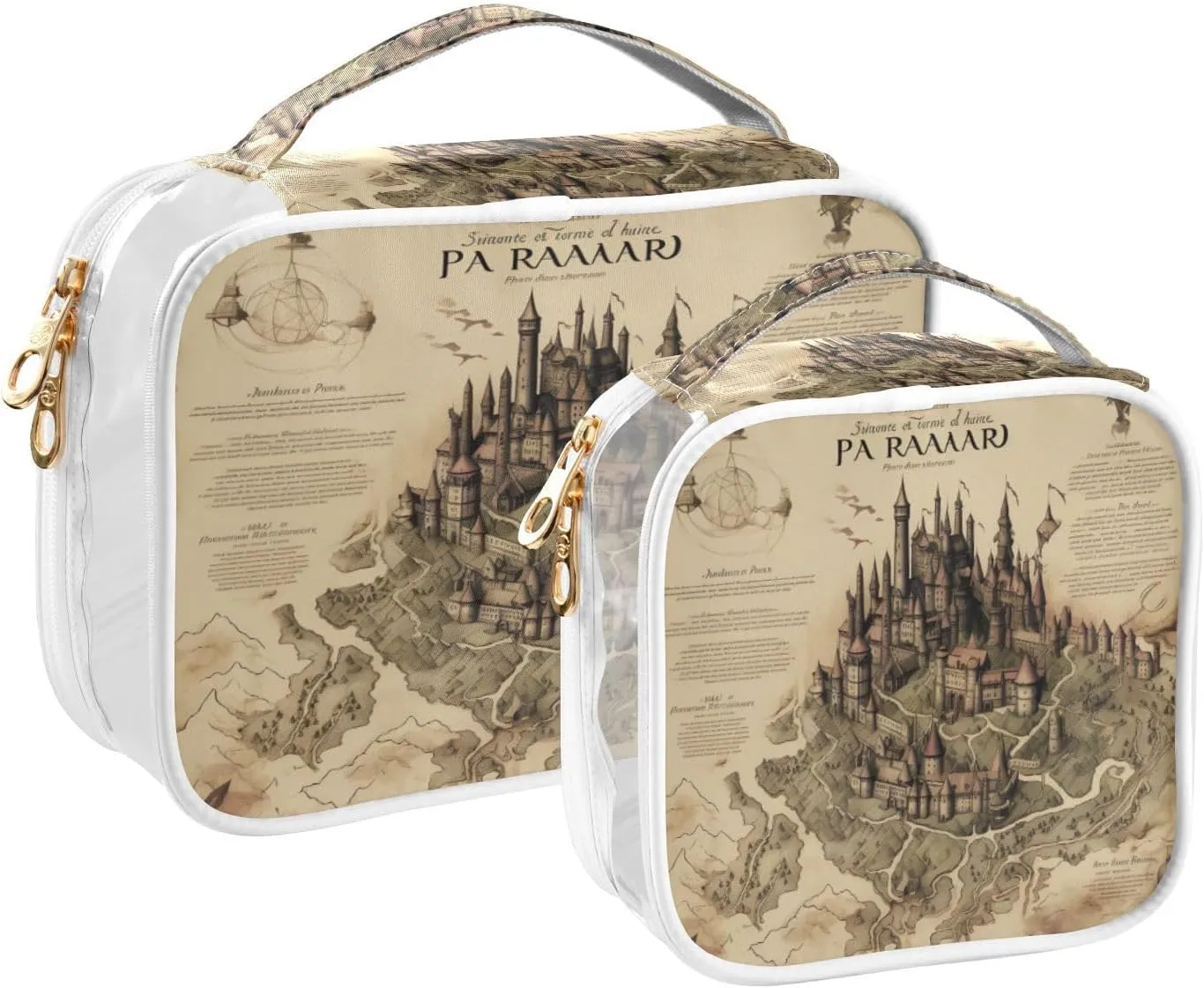 GAIGEO Old Map of the Tower and Palace Travel Transparent Bag, Lightweight Toiletry Bag, Travel Accessories Bags, 2 Pack