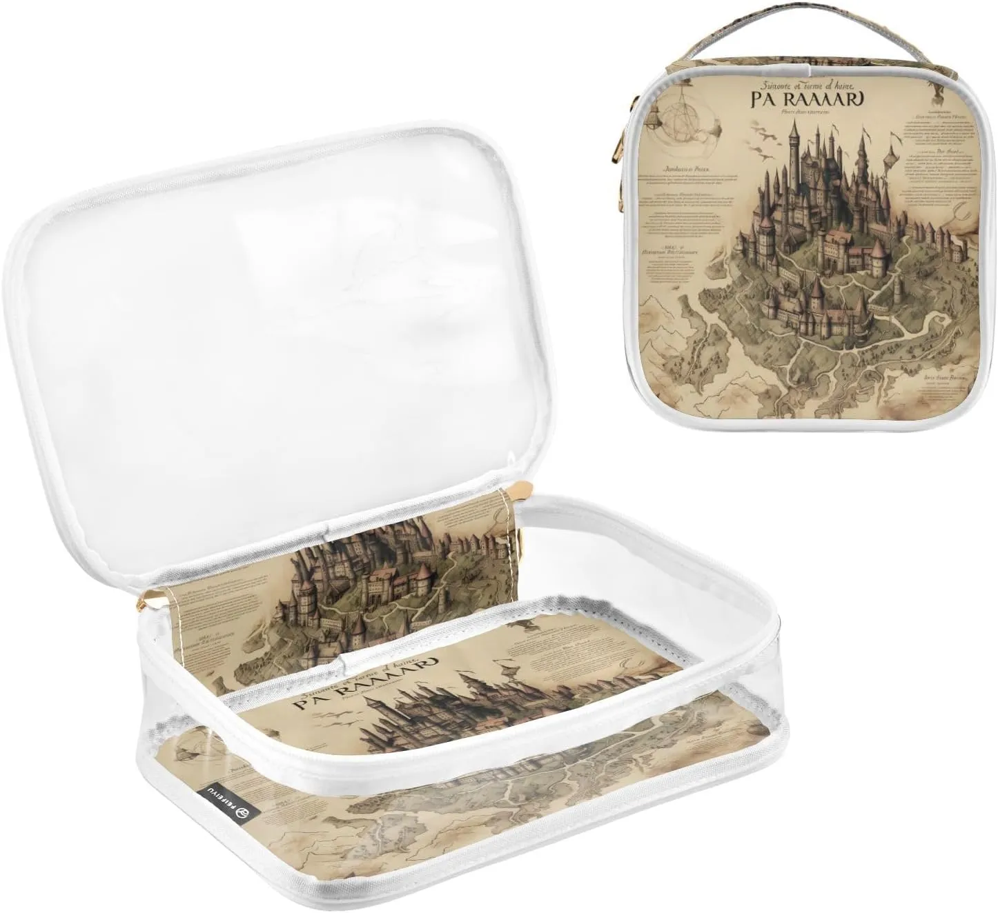 GAIGEO Old Map of the Tower and Palace Travel Transparent Bag, Lightweight Toiletry Bag, Travel Accessories Bags, 2 Pack