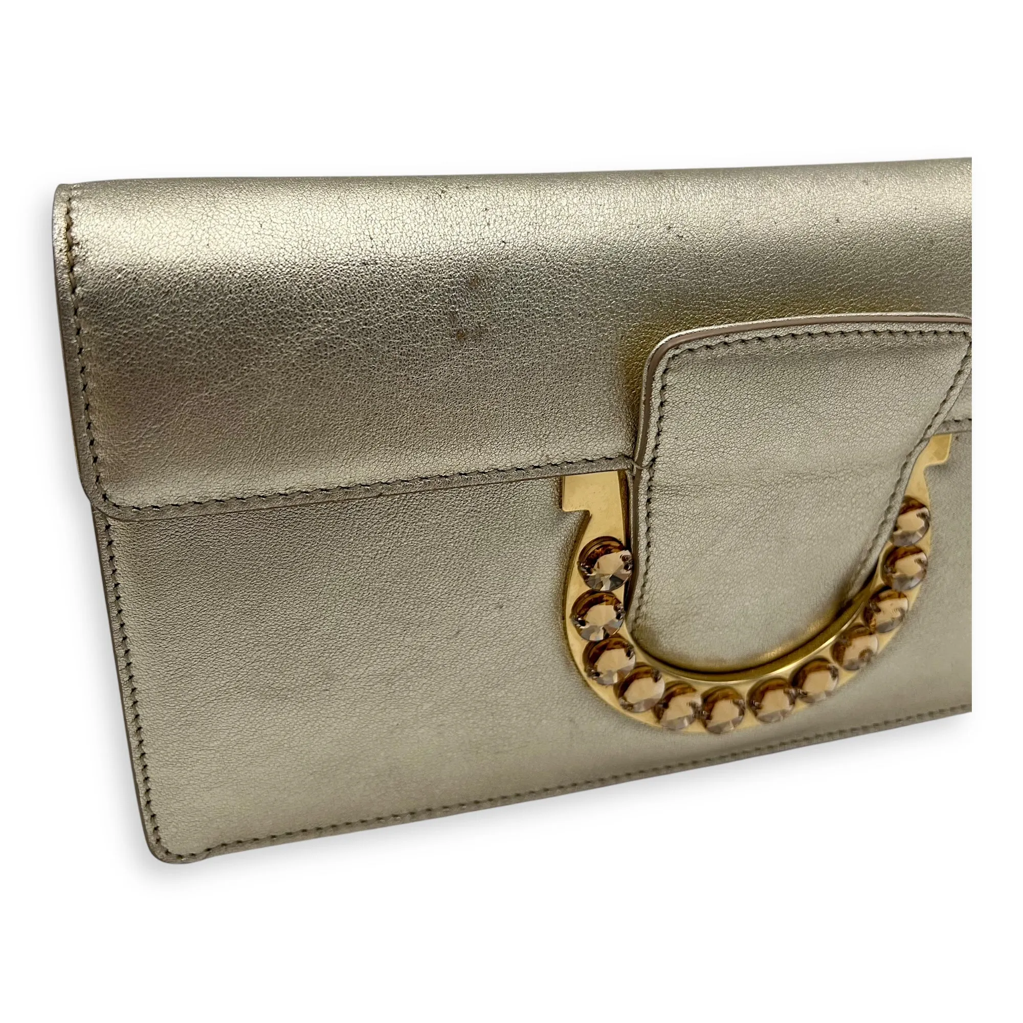 Gancini Clutch Small Gold in Calfskin, Gold hardware