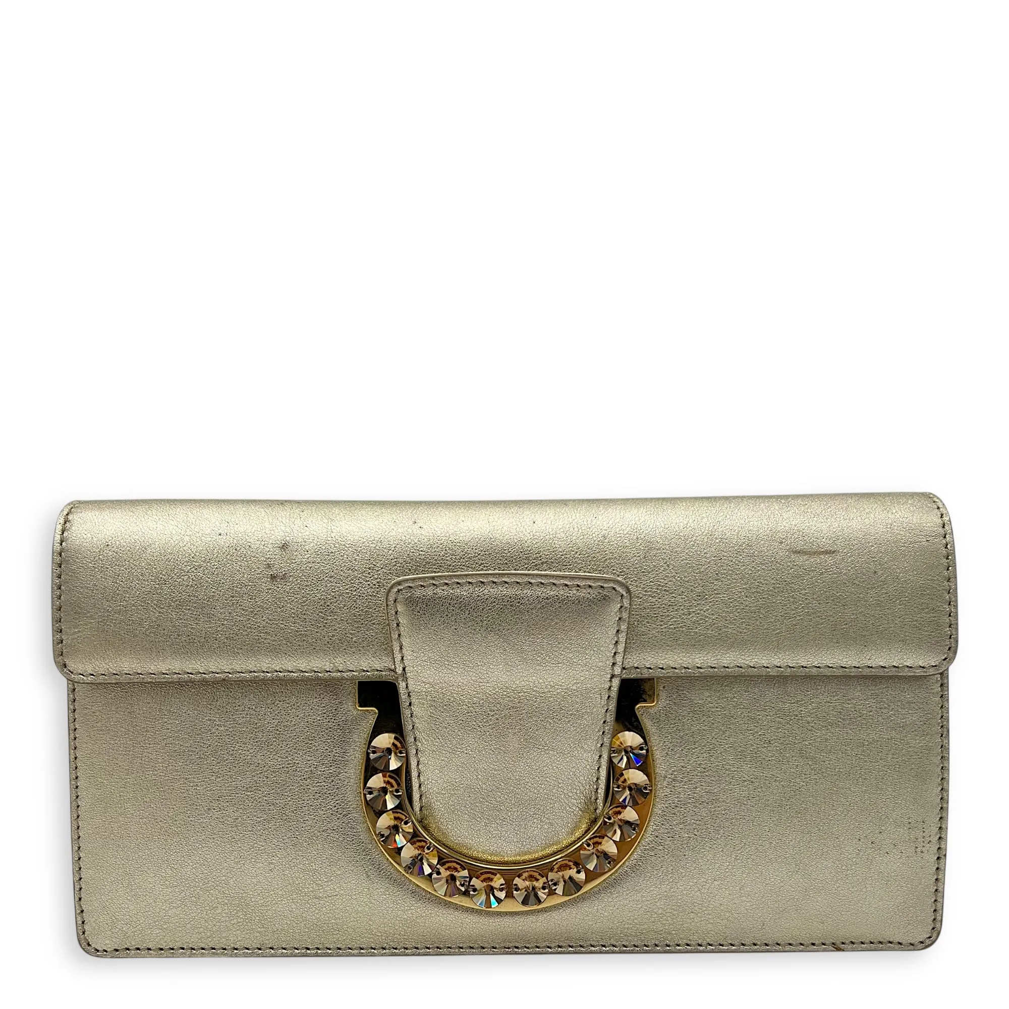 Gancini Clutch Small Gold in Calfskin, Gold hardware