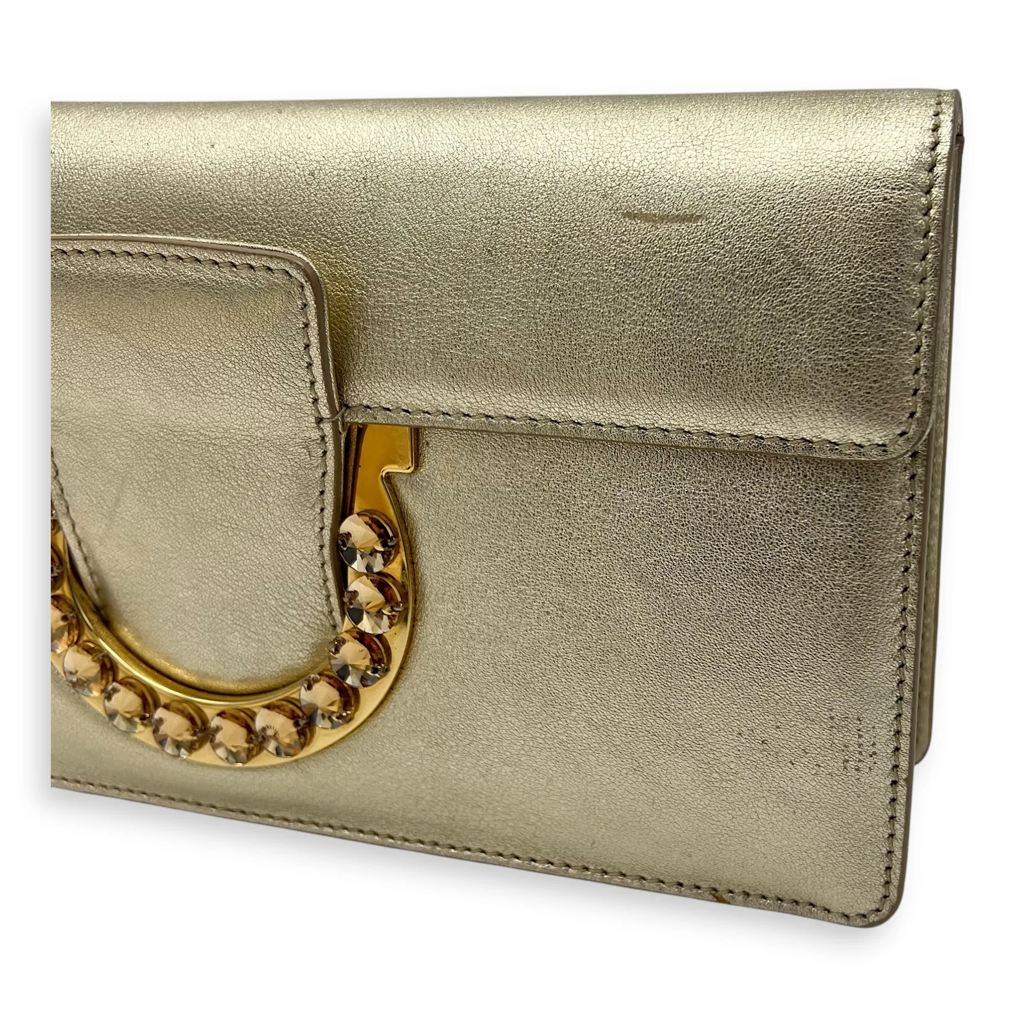 Gancini Clutch Small Gold in Calfskin, Gold hardware