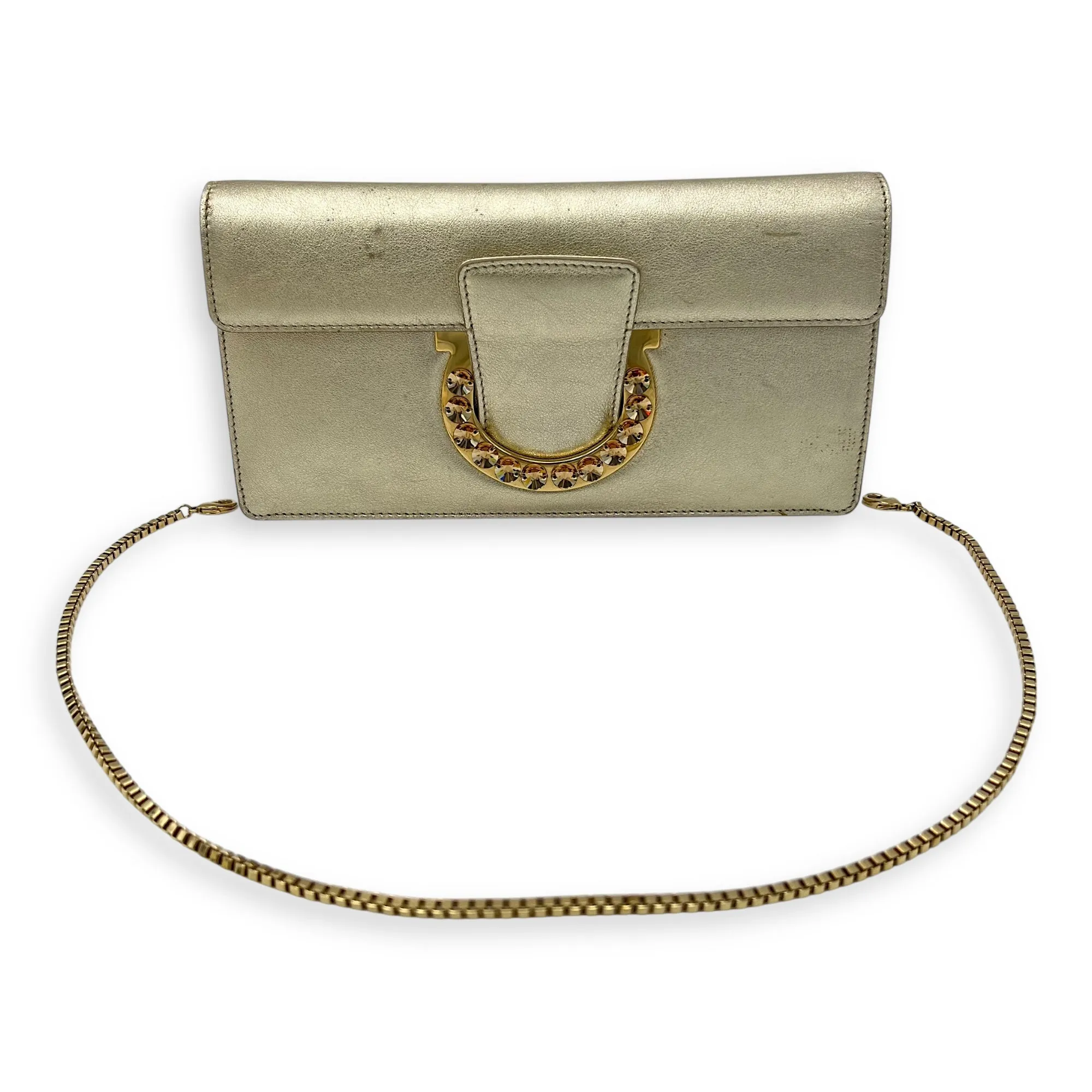 Gancini Clutch Small Gold in Calfskin, Gold hardware