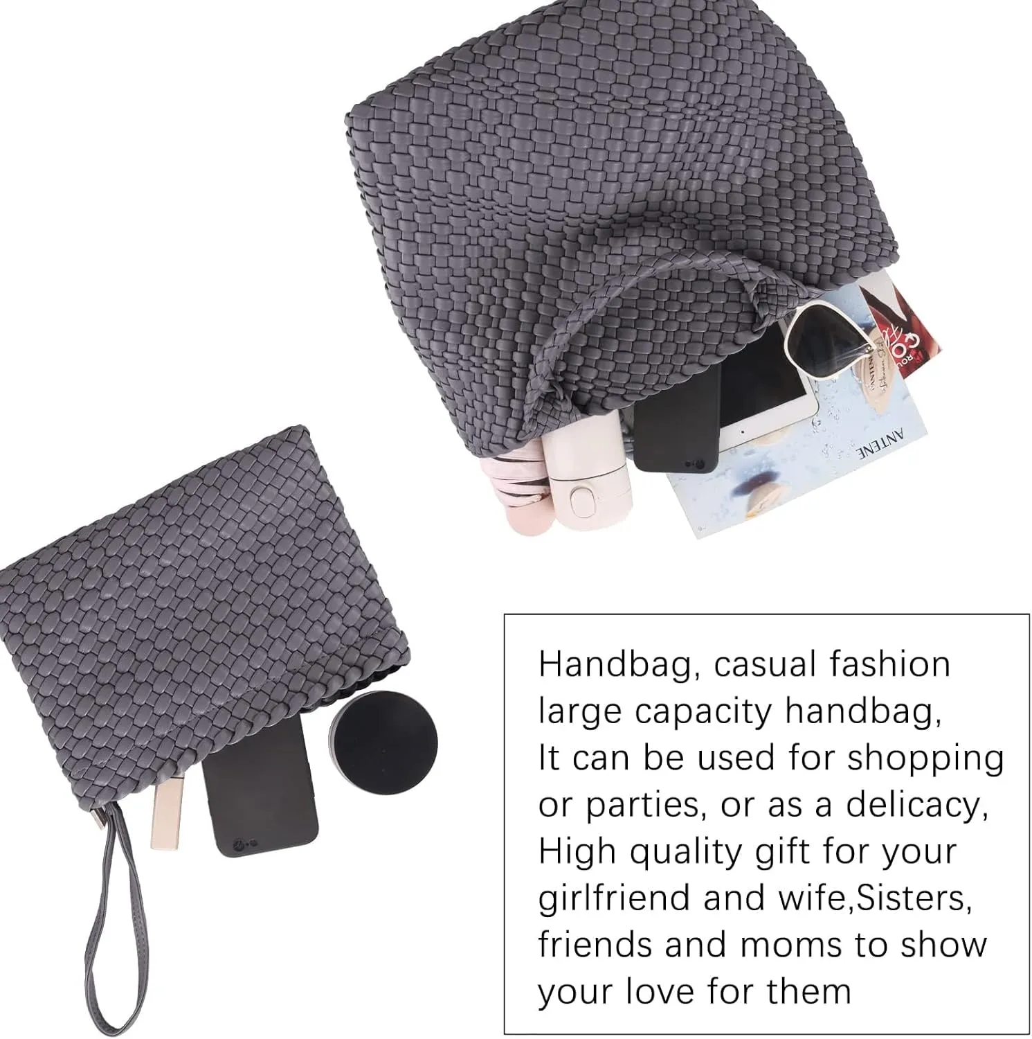 GBB Woven Bag for Women PU Leather Handwoven Tote Bag Large Handbag with Clutch Handmade Casual Purses Shopper Shoulder Bags