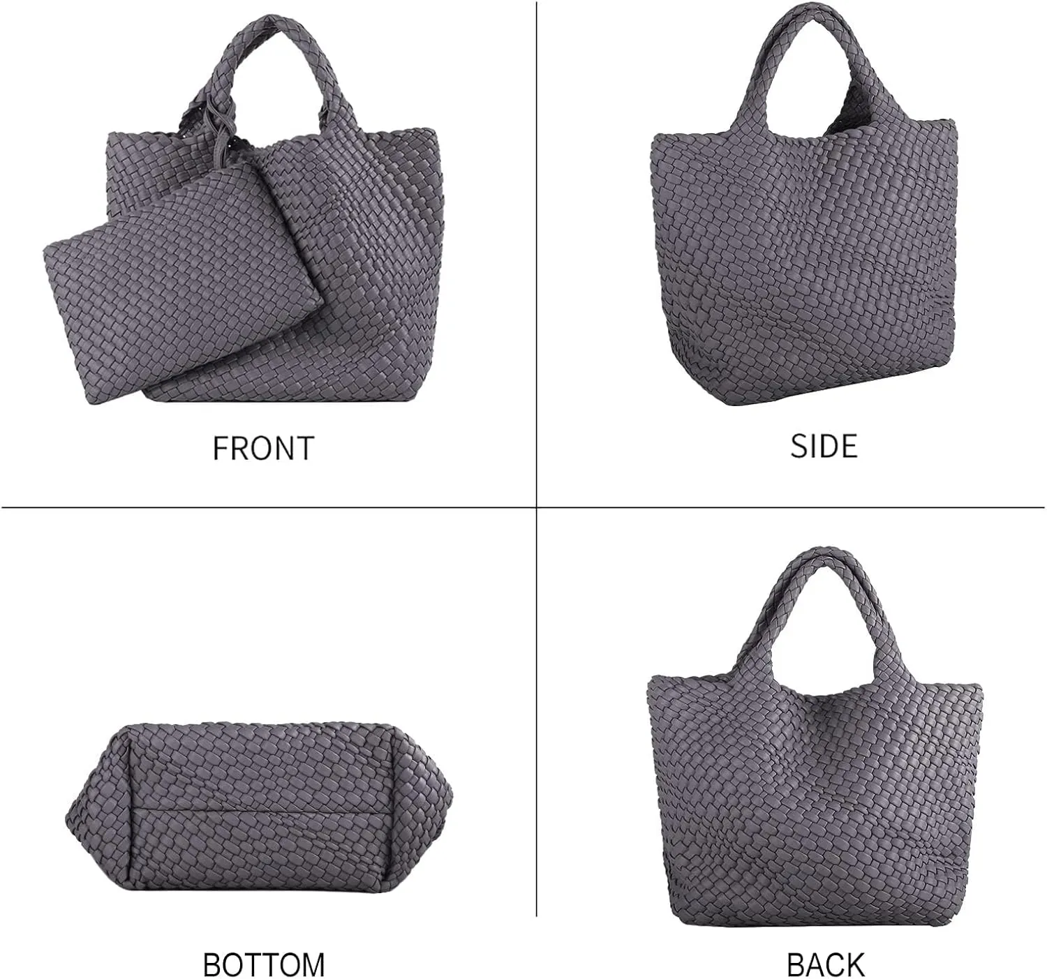 GBB Woven Bag for Women PU Leather Handwoven Tote Bag Large Handbag with Clutch Handmade Casual Purses Shopper Shoulder Bags