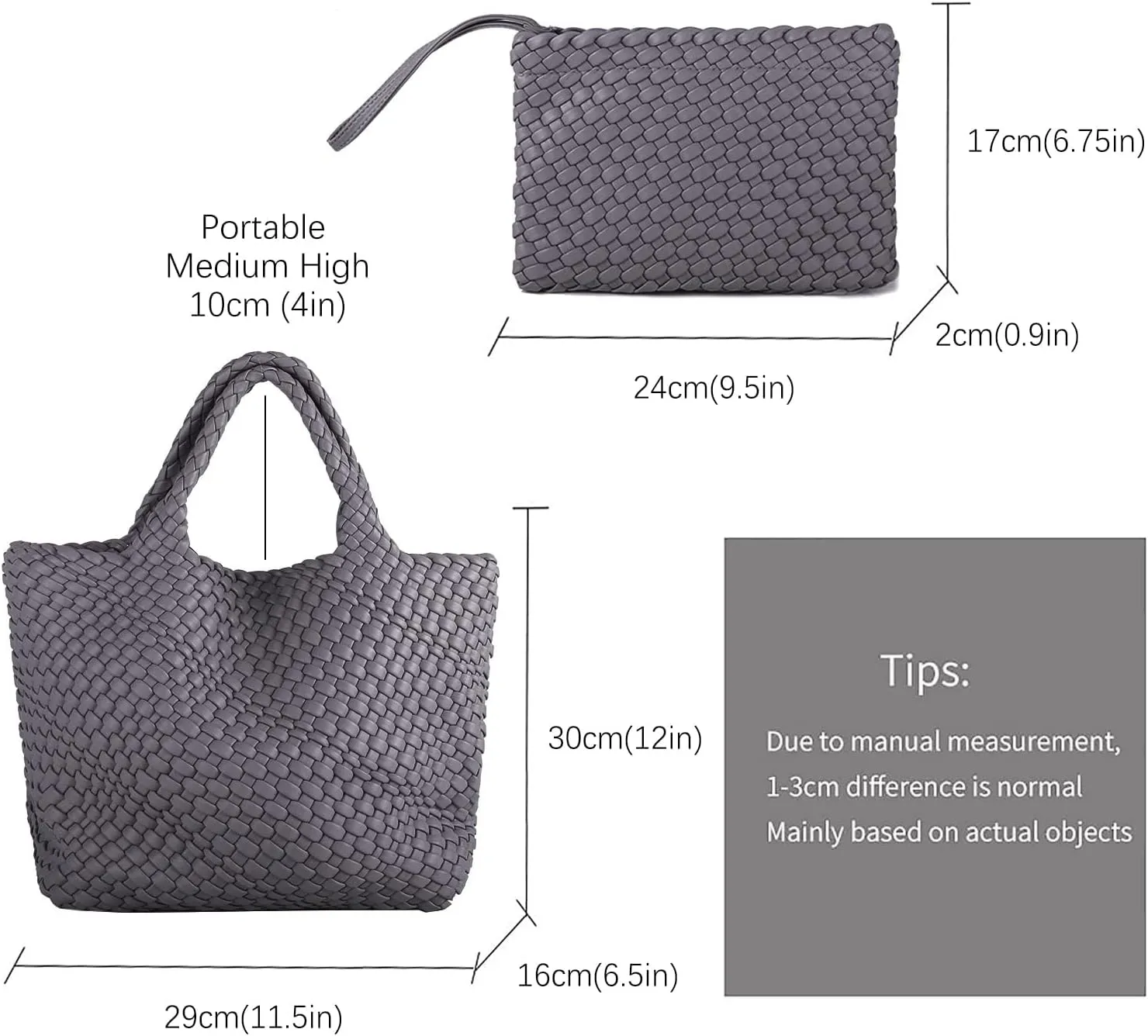 GBB Woven Bag for Women PU Leather Handwoven Tote Bag Large Handbag with Clutch Handmade Casual Purses Shopper Shoulder Bags