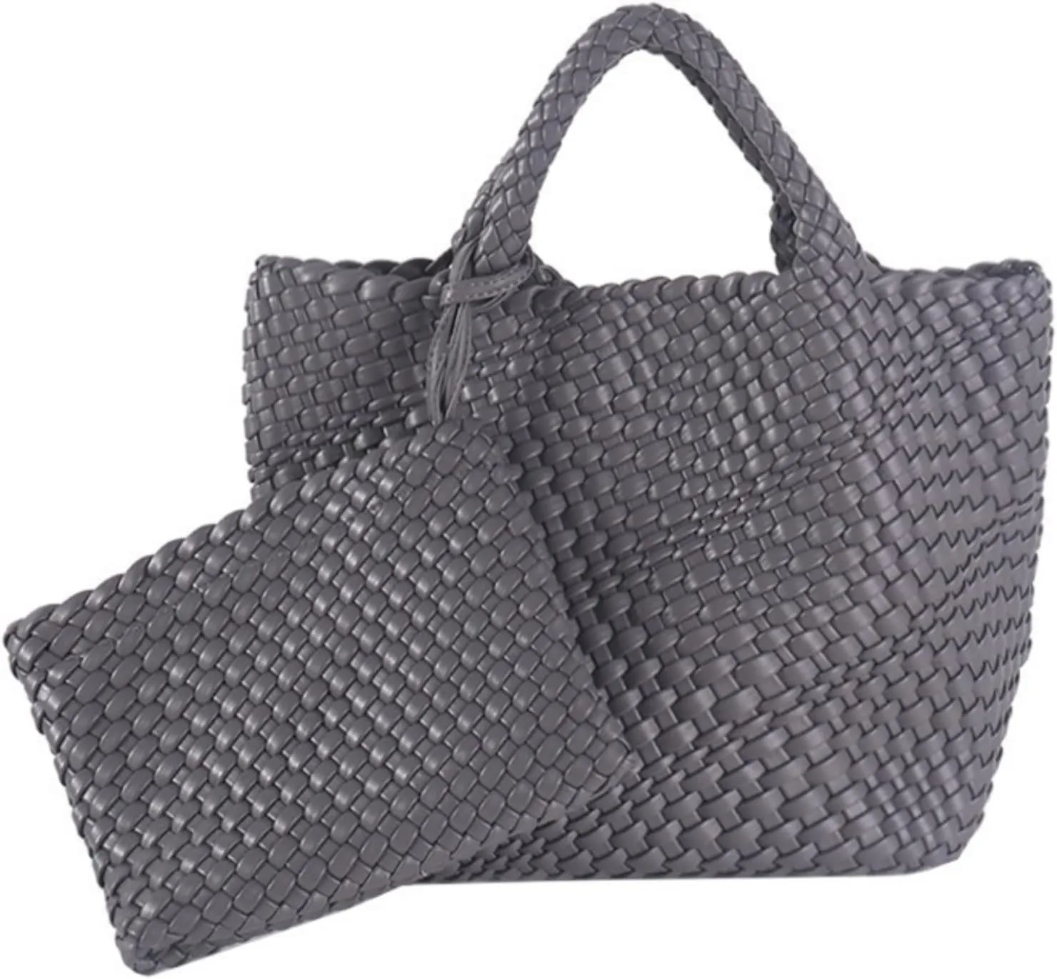 GBB Woven Bag for Women PU Leather Handwoven Tote Bag Large Handbag with Clutch Handmade Casual Purses Shopper Shoulder Bags
