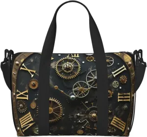 Gears Clock Bronze Century Printed Travel Duffel Bag for Men Women Shoulder Weekender Overnight Bags for for Beach Swim Sports Gym
