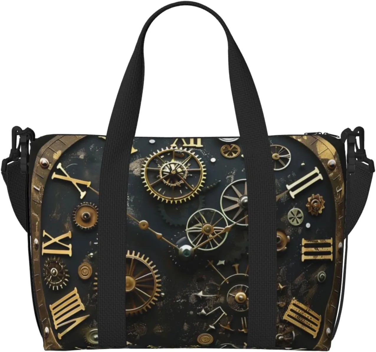 Gears Clock Bronze Century Printed Travel Duffel Bag for Men Women Shoulder Weekender Overnight Bags for for Beach Swim Sports Gym