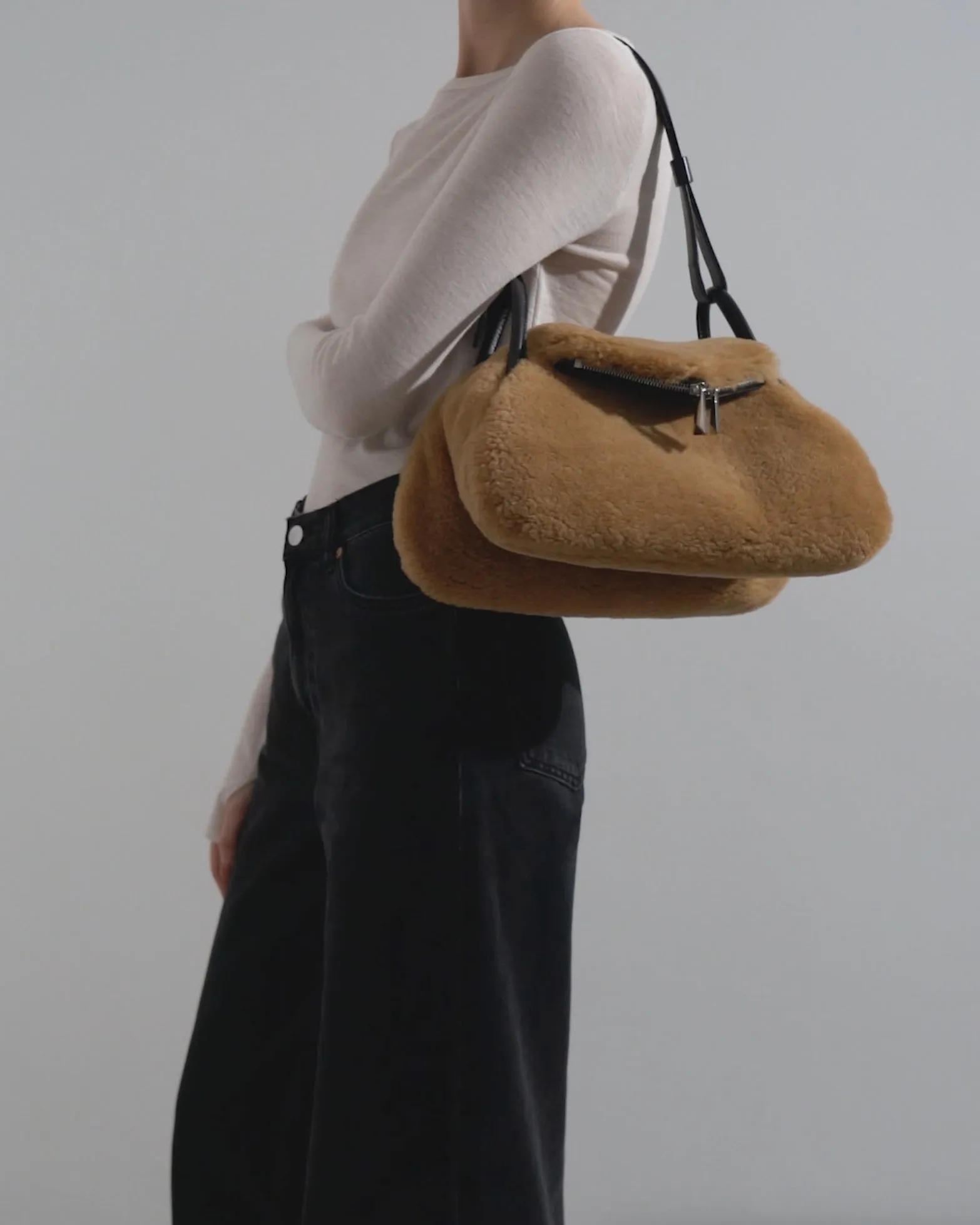 Gemini beige shearling bag