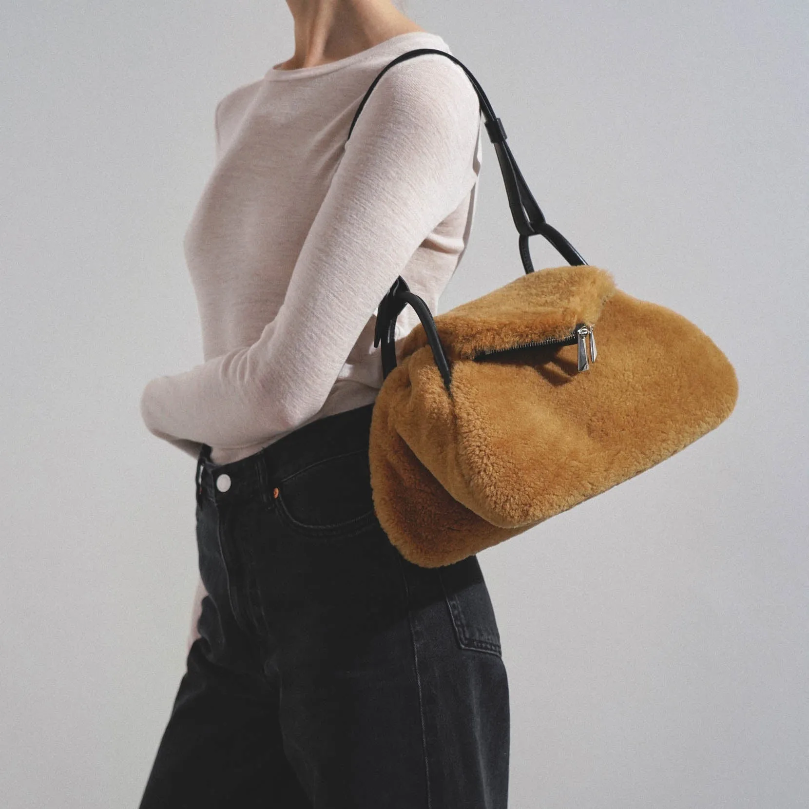 Gemini beige shearling bag