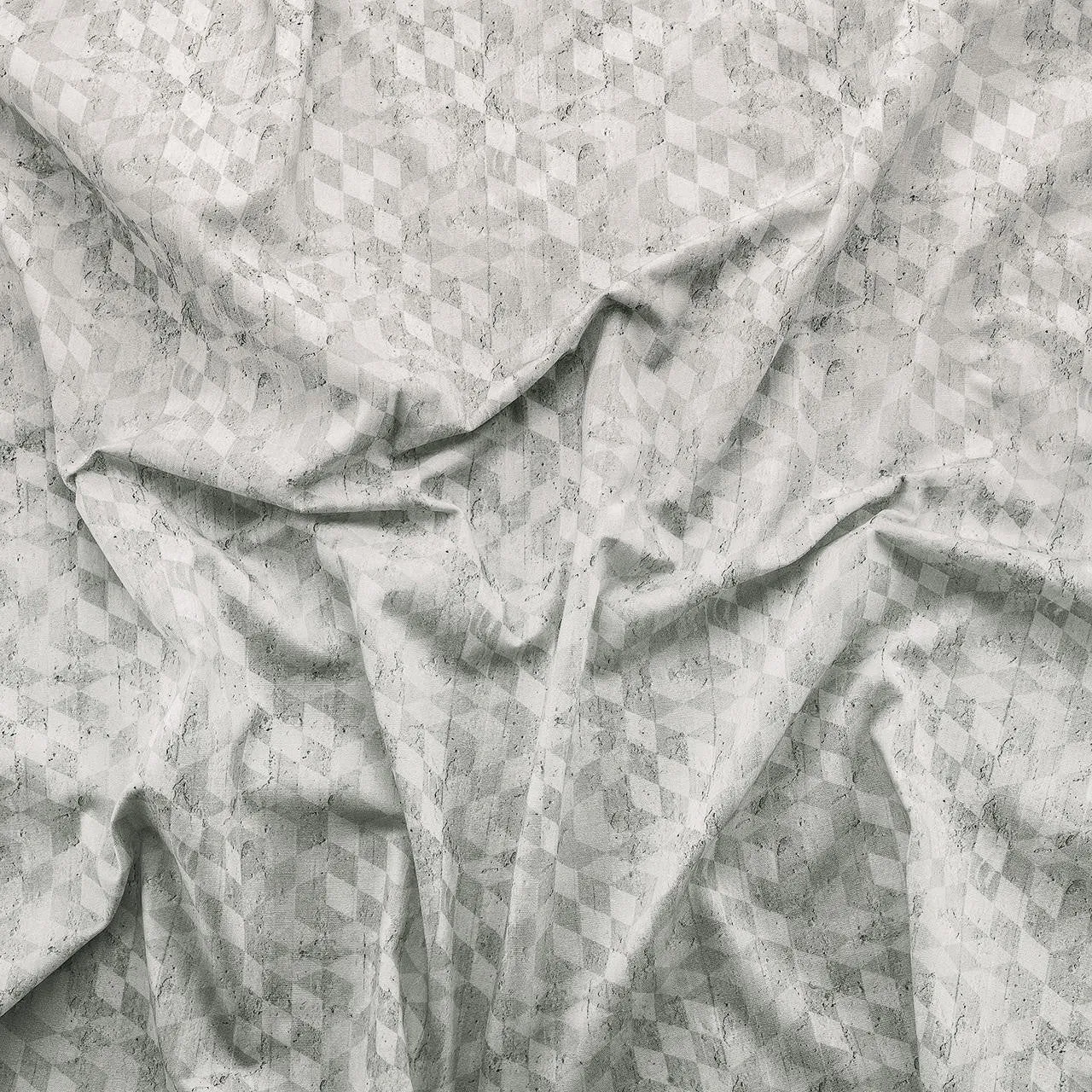 Geometric Cubes printed Fabric- Grey