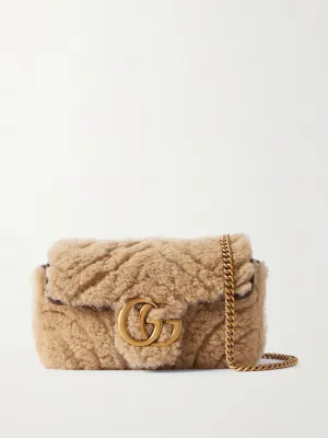 GG Marmont 2.0 Supermini leather-trimmed matelassé shearling shoulder bag