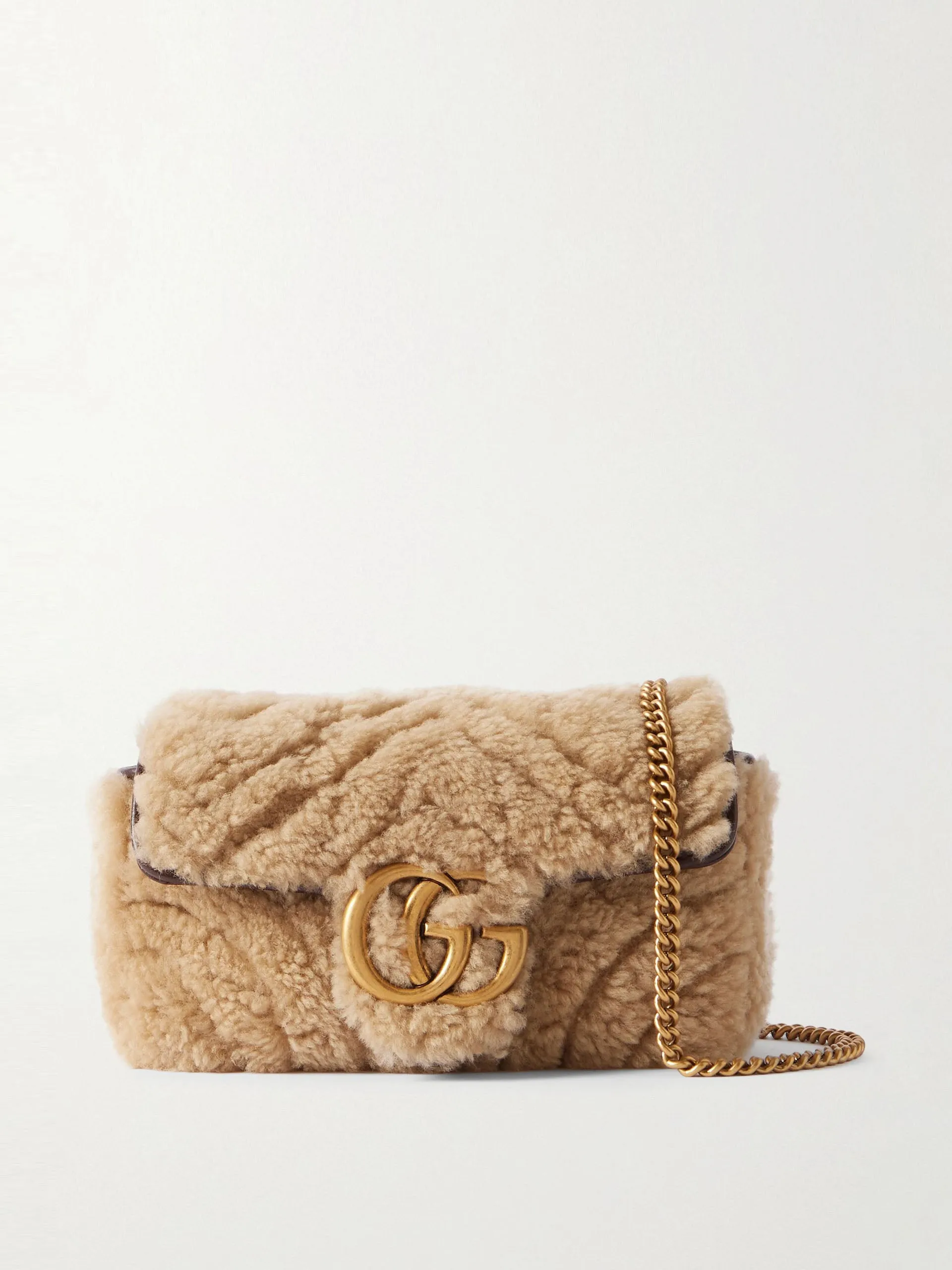 GG Marmont 2.0 Supermini leather-trimmed matelassé shearling shoulder bag