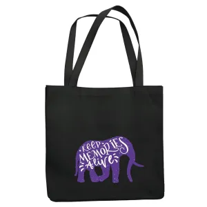 Gift with Elephant Animal Silhouette Design and Keep Memories Alive Quote Perfect Gift for Lifestyle and Travel Lovers Navy Black Multicolor Canvas Tote Bag