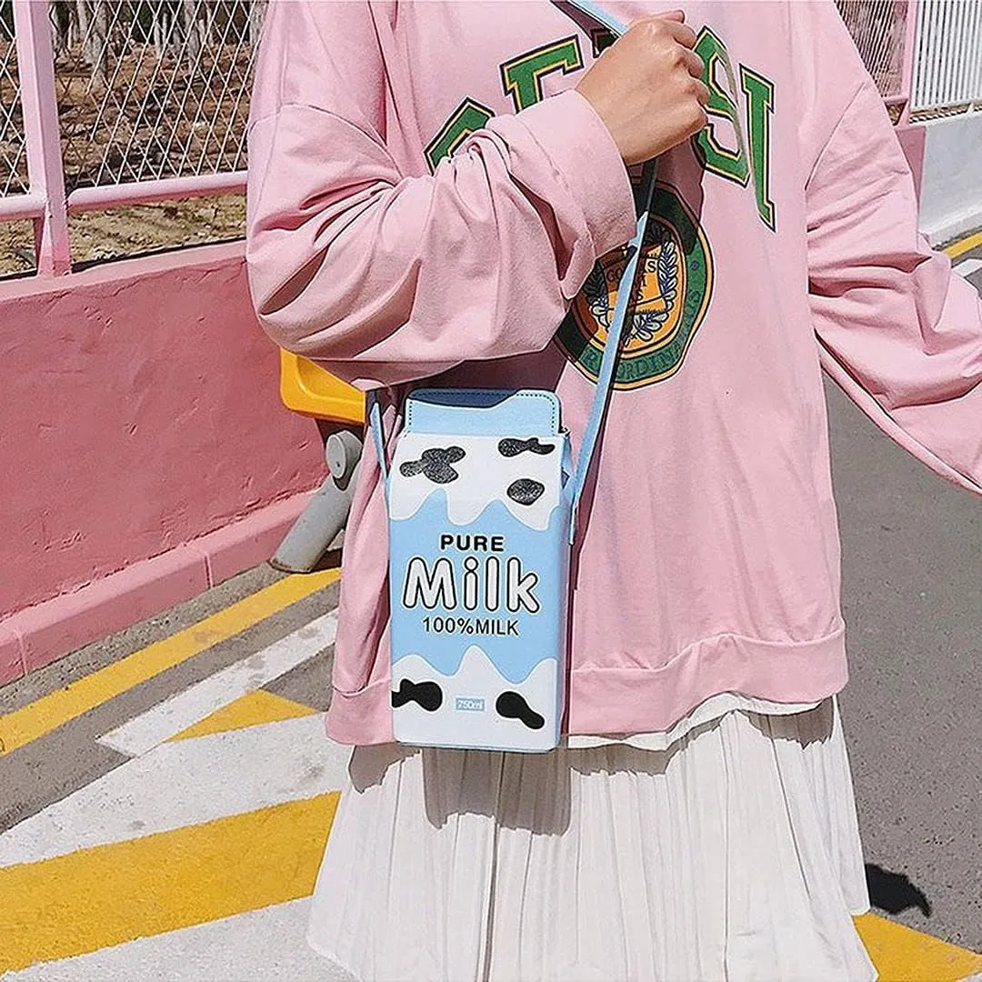 Girls Milk Box Cross Body Purse Bag Women Phone Wallet Shoulder Bags Fruits Banana Handbag Strawberry