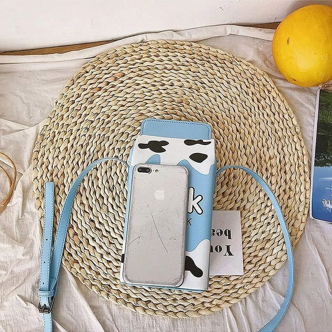 Girls Milk Box Cross Body Purse Bag Women Phone Wallet Shoulder Bags Fruits Banana Handbag Strawberry