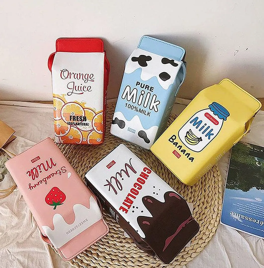 Girls Milk Box Cross Body Purse Bag Women Phone Wallet Shoulder Bags Fruits Banana Handbag Strawberry