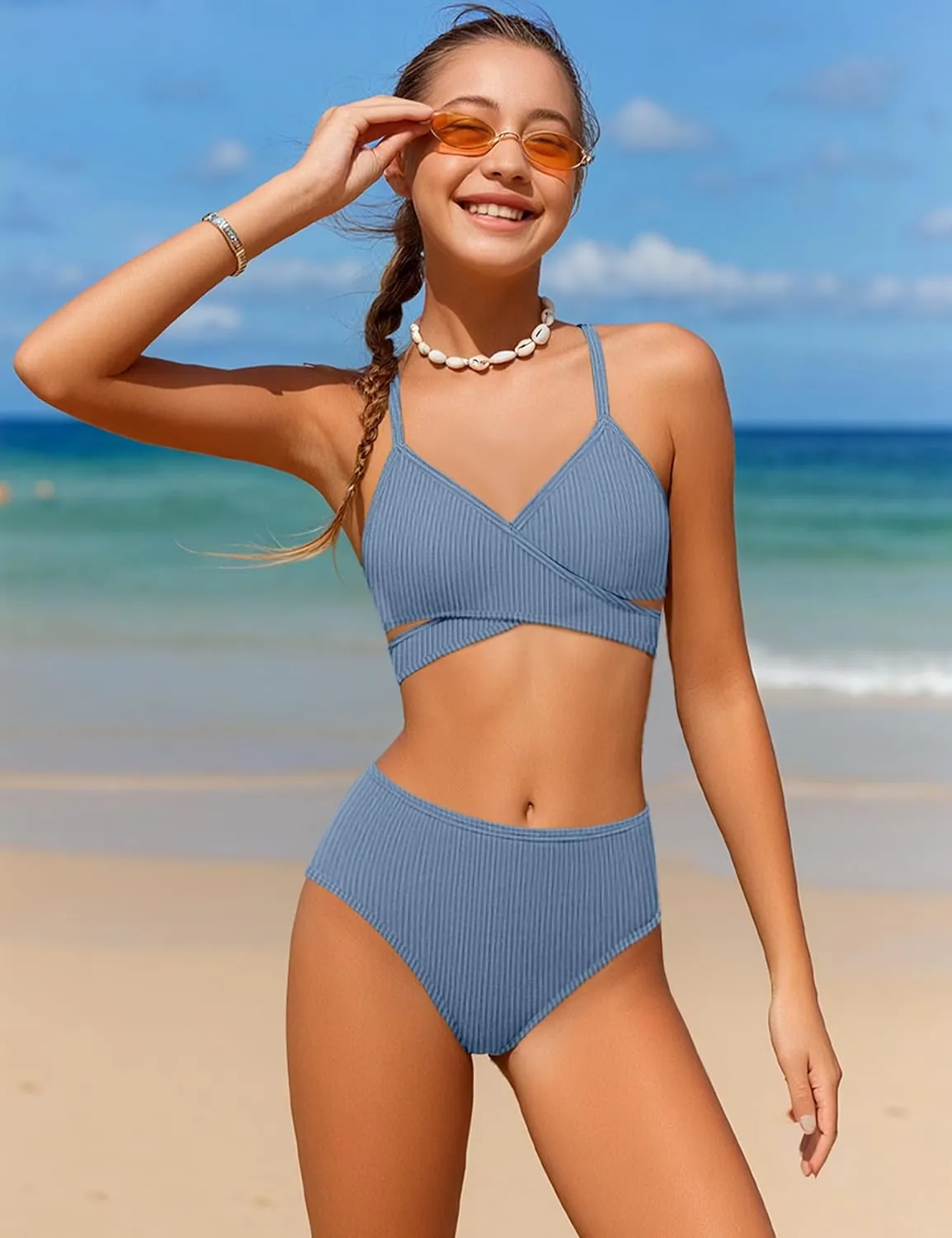 Girls Swimsuits Bikini Set,Two Piece Swimsuit Criss Cross Bathing Suit Girls' Swimwear