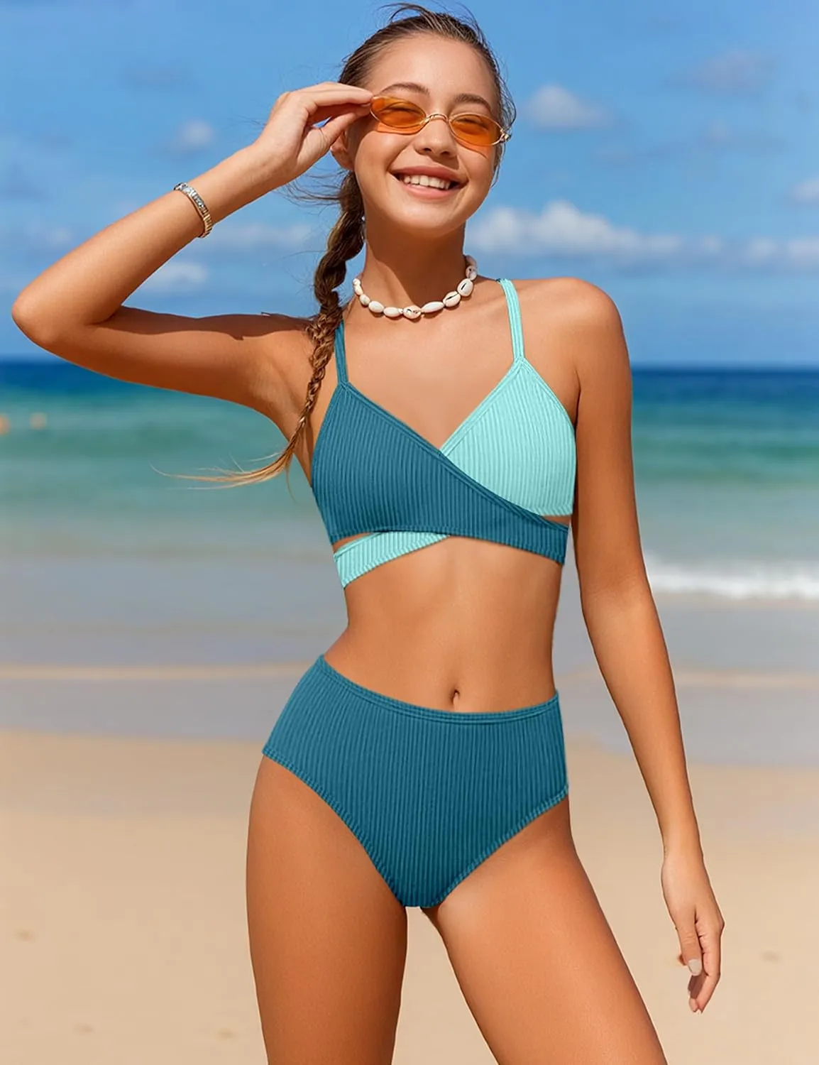 Girls Swimsuits Bikini Set,Two Piece Swimsuit Criss Cross Bathing Suit Girls' Swimwear