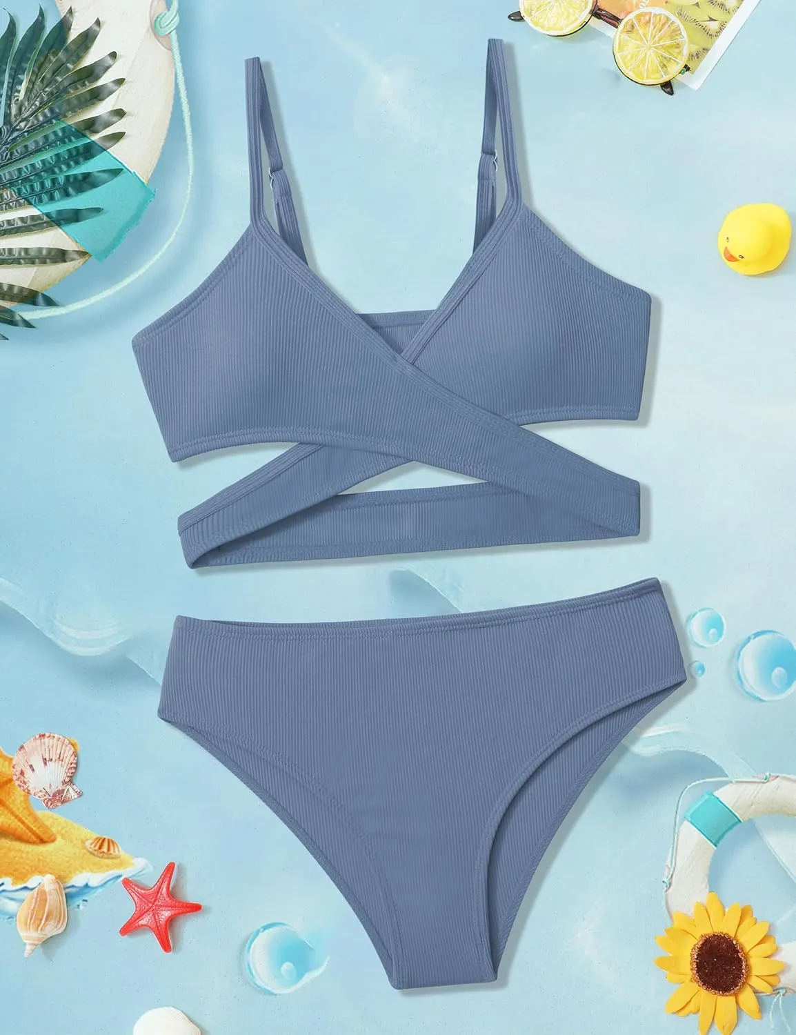 Girls Swimsuits Bikini Set,Two Piece Swimsuit Criss Cross Bathing Suit Girls' Swimwear