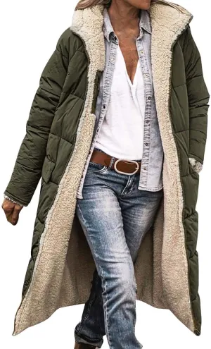 GOKKILRW Womens Long Fleece Down Coats Shearling Sherpa Quilted Jacket with Hood 2024 Winter Fashion Clothes Oversized Jacket