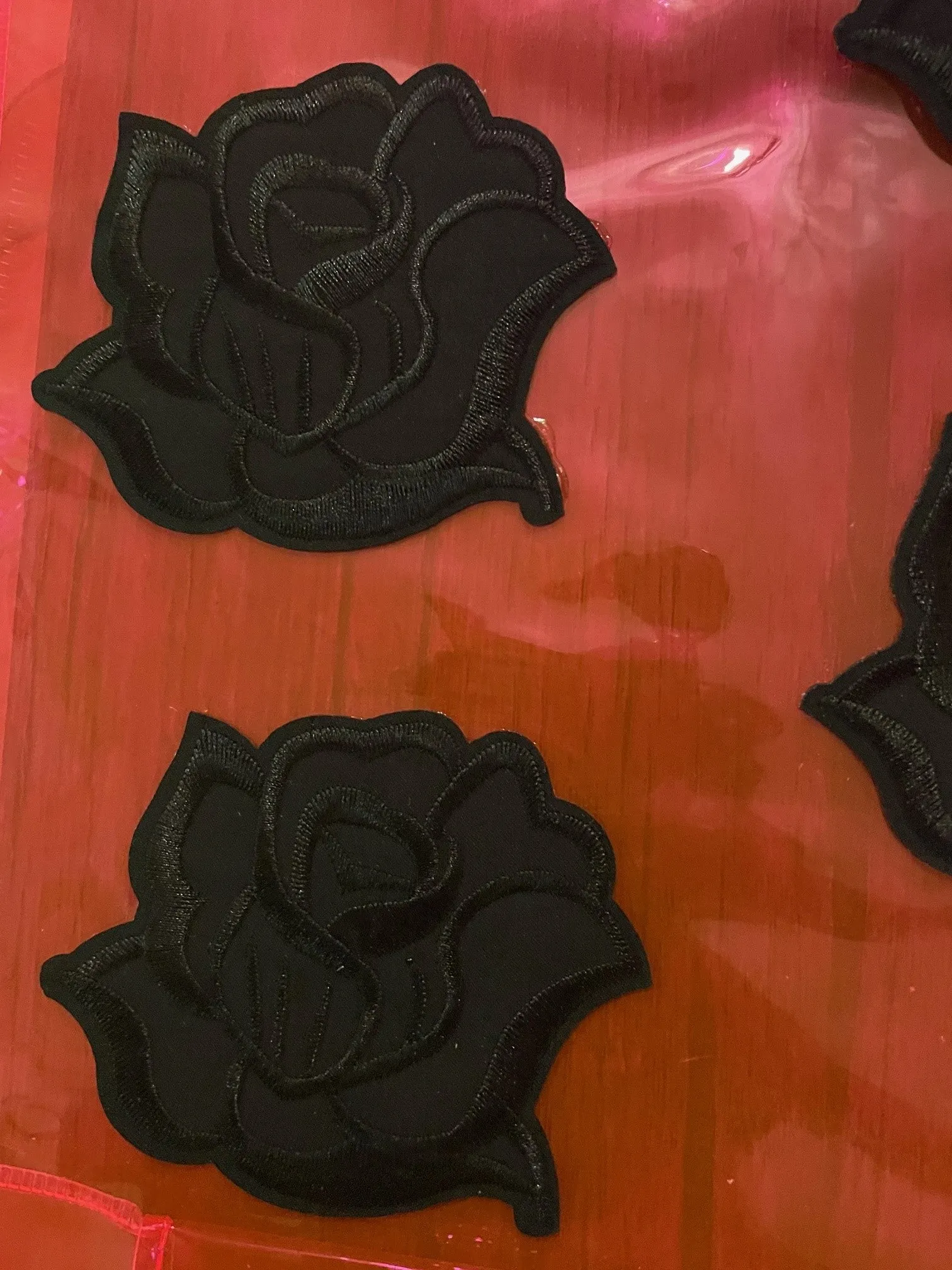 Gothic Black Roses Holographic PVC Fuchsia Tote Bag