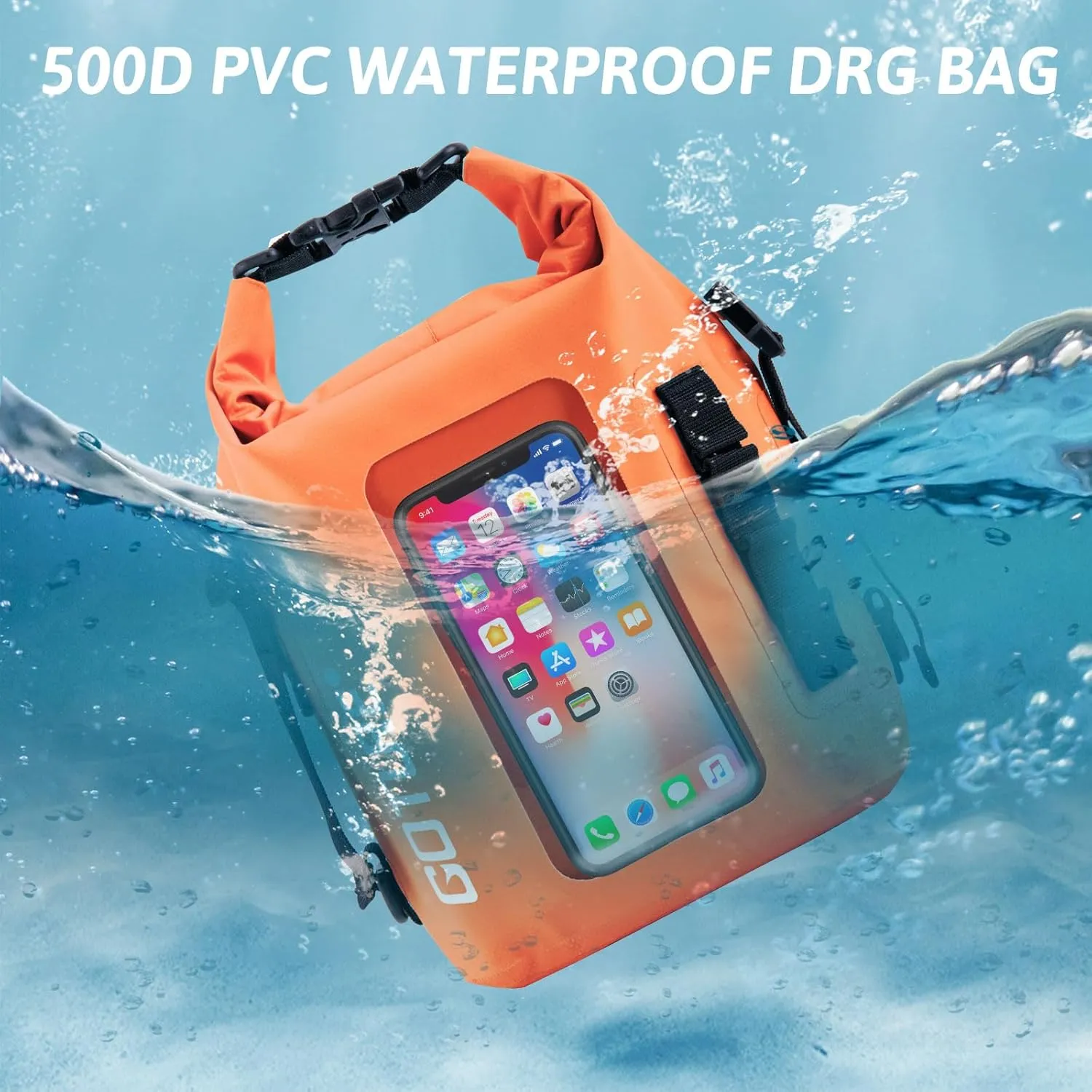 Goture Dry Bag, 5L Waterproof Bag with Shoulder Straps, 500D PVC Small Dry Sack Touchscreen Waterproof Backpack Phone Pouch, Roll Top Crossbody for Kayaking, Boating, Fishing, Camping, Beach, Travel