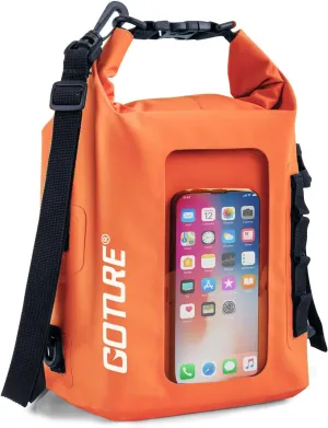 Goture Dry Bag, 5L Waterproof Bag with Shoulder Straps, 500D PVC Small Dry Sack Touchscreen Waterproof Backpack Phone Pouch, Roll Top Crossbody for Kayaking, Boating, Fishing, Camping, Beach, Travel