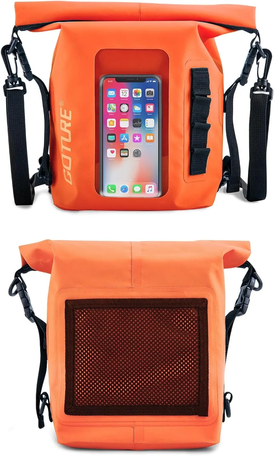 Goture Dry Bag, 5L Waterproof Bag with Shoulder Straps, 500D PVC Small Dry Sack Touchscreen Waterproof Backpack Phone Pouch, Roll Top Crossbody for Kayaking, Boating, Fishing, Camping, Beach, Travel